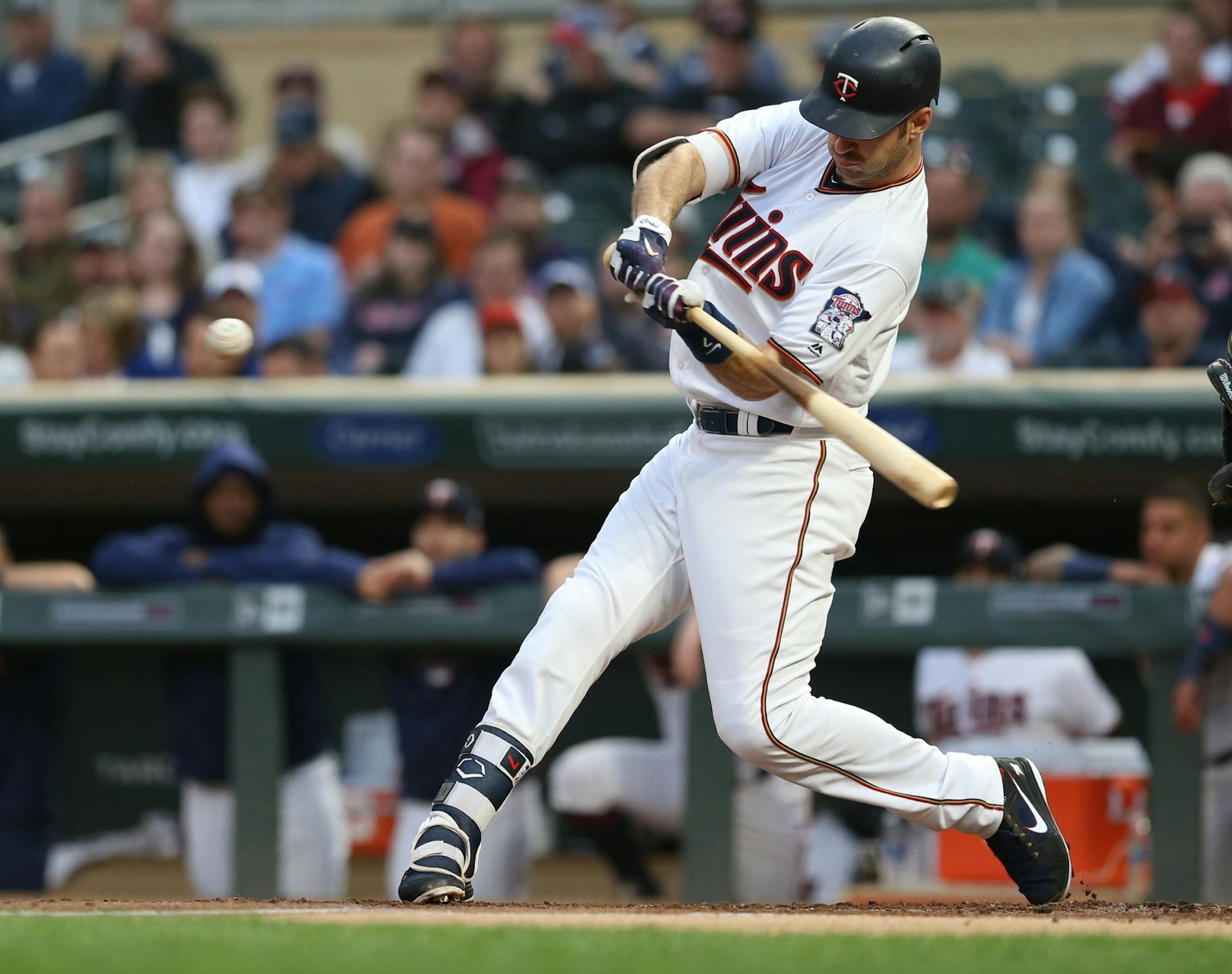 Minnesota Twins Joe Mauer hit a solo home run in the fist inning at Target Field Tuesday May 1, 2018.