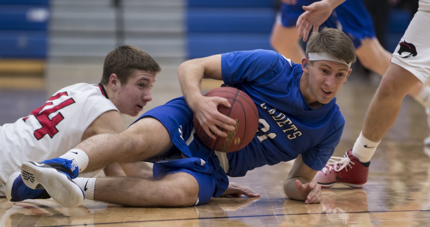 Eddie Perry kept hold of the ball playing defense against Shakopee on Thursday, December 15, 2016, in Mendota Heights, Minn. ] RENEE JONES SCHNEIDER &#x2022; renee.jones@startribune.com