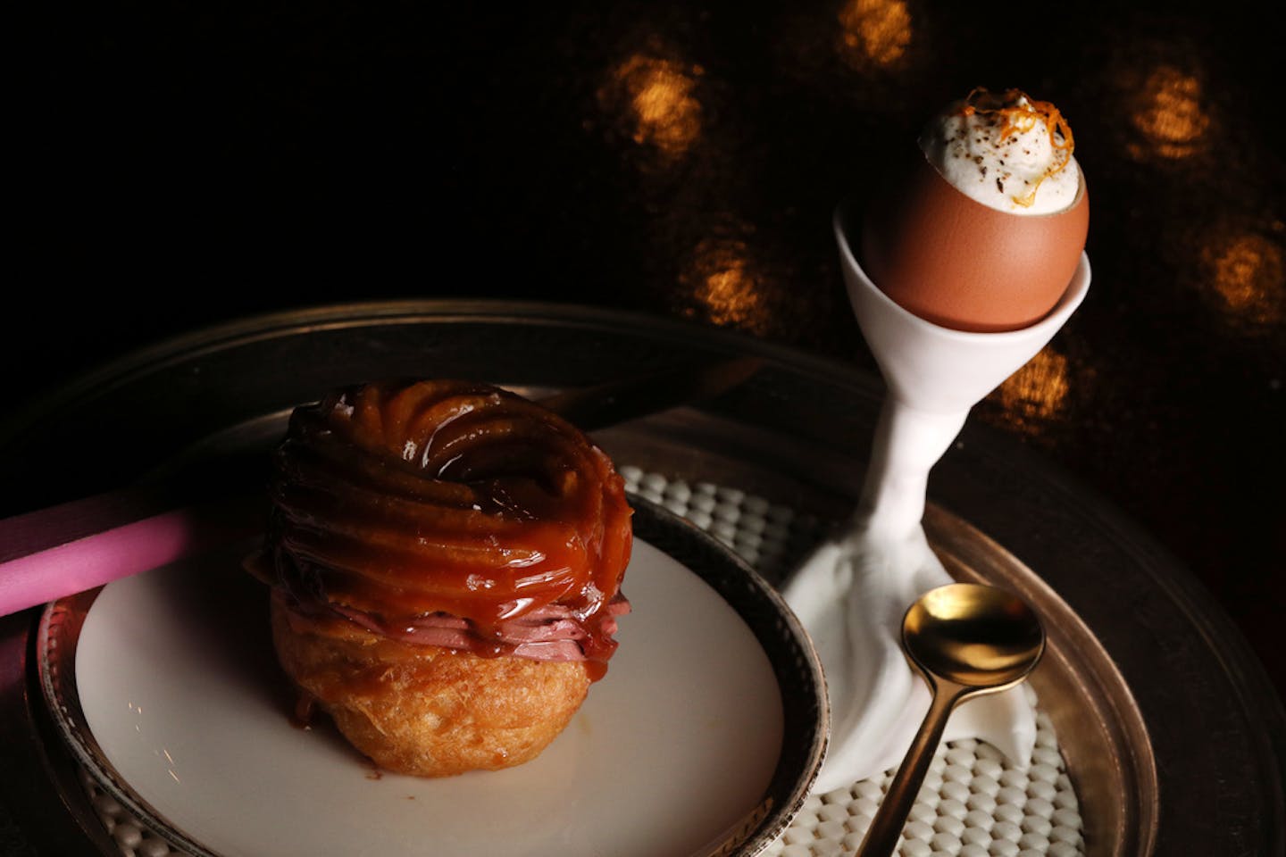 Chicken Liver filled Paris Brest with Black Honey Glaze and Foie Gras Royale with Cr&#xe8;me Gitanes. ] ANTHONY SOUFFLE &#x2022; anthony.souffle@startribune.com Restaurant review of the Grand Cafe with chef Jamie Malone and chef de cuisine Alan Hlaeben Friday, Dec. 8, 2017 in Minneapolis.