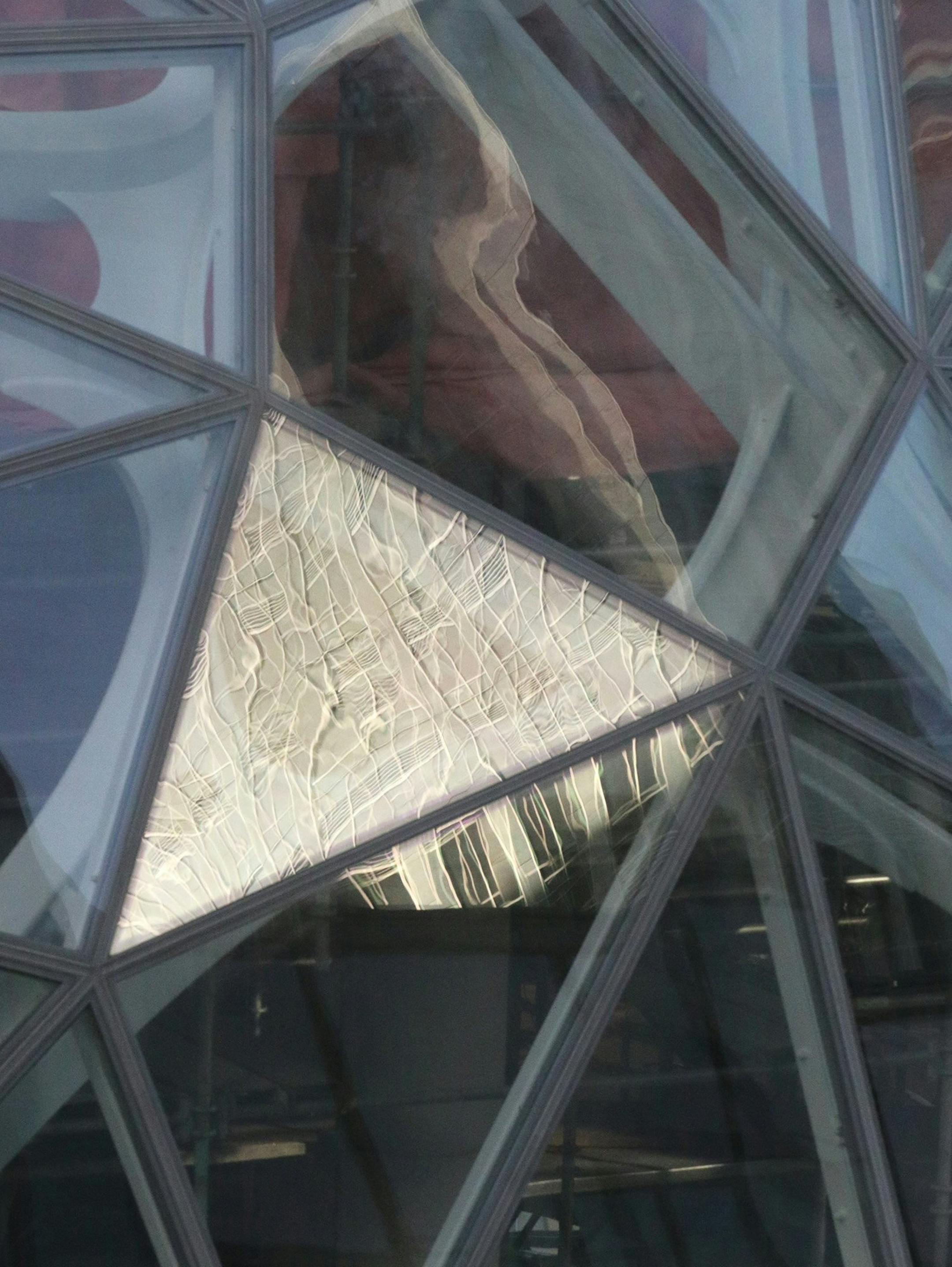 A detail of one of the panels that make up the exterior of the Amazon Spheres, in downtown Seattle, on December 21, 2016. (Greg Gilbert/Seattle Times/TNS) ORG XMIT: 1195463