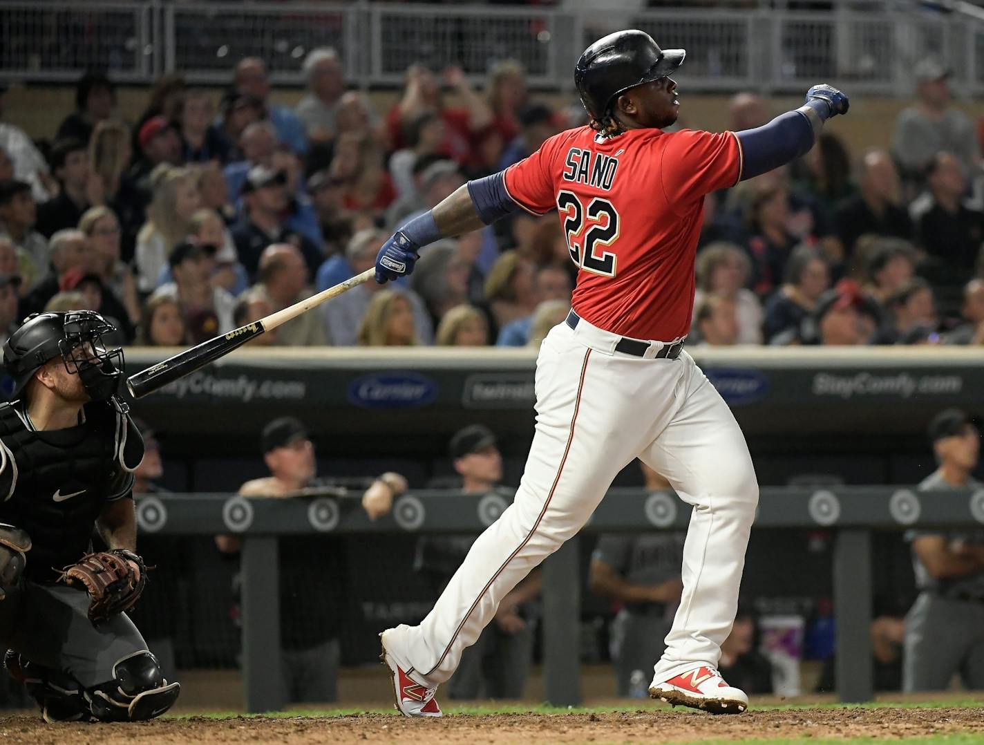 Minnesota Twins third baseman Miguel Sano (22) hit a solo home run in the bottom of the 7th inning against the Arizona Diamondbacks.