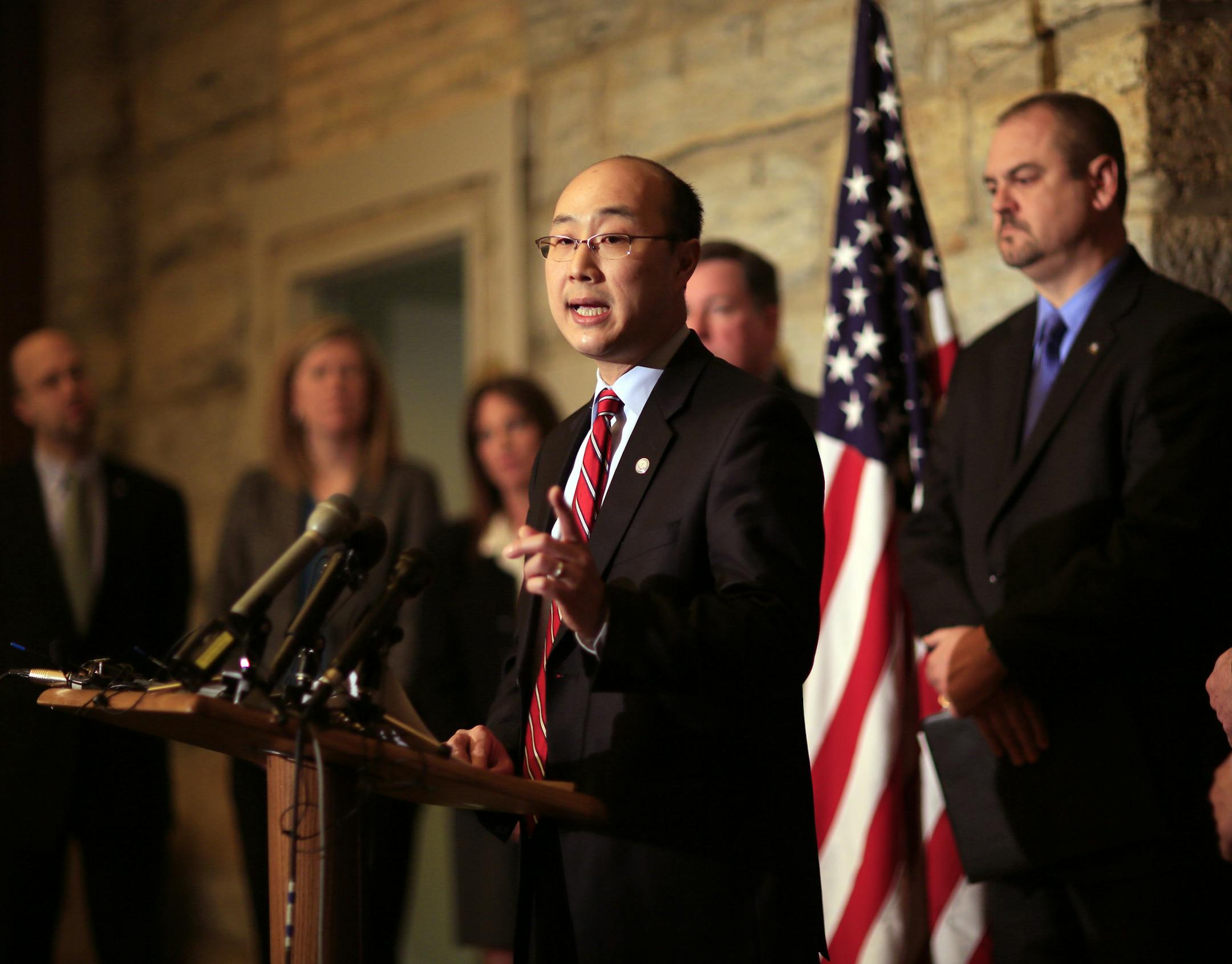 Two St. Paul brothers and their uncles have been charged with operating a sex-trafficking ring for nearly two years in what Ramsey County Attorney John Choi (Center) called â€œan evil conspiracyâ€ that left in its wake numerous victims, with at least one a 15-year-old girl. ] BRIAN PETERSON â€¢ brianp@startribune.com St. Paul, MN - 04/10/2013