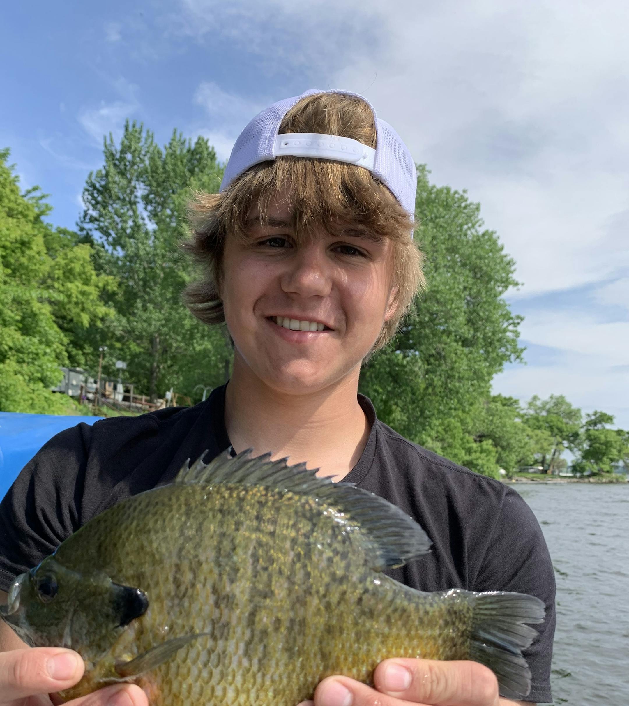 Blue gill caught by Nate Moberg on family dock on Big Stone lake in western m Weight 1.17 lbs, 10 inches.