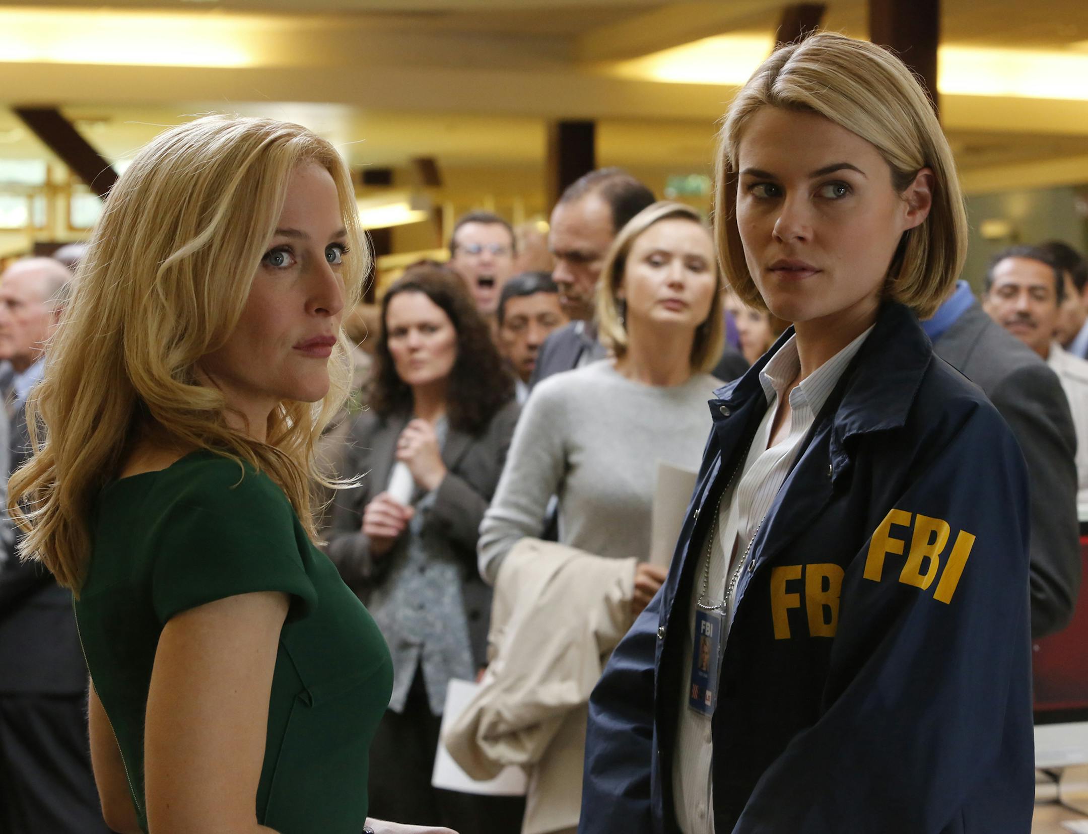 Vivian Zink/NBC Gillian Anderson, left, as Meg Fitch and Rachael Taylor as Agent Susie Dunn in the pilot episode of "Crisis." ORG XMIT: Season:Pilot