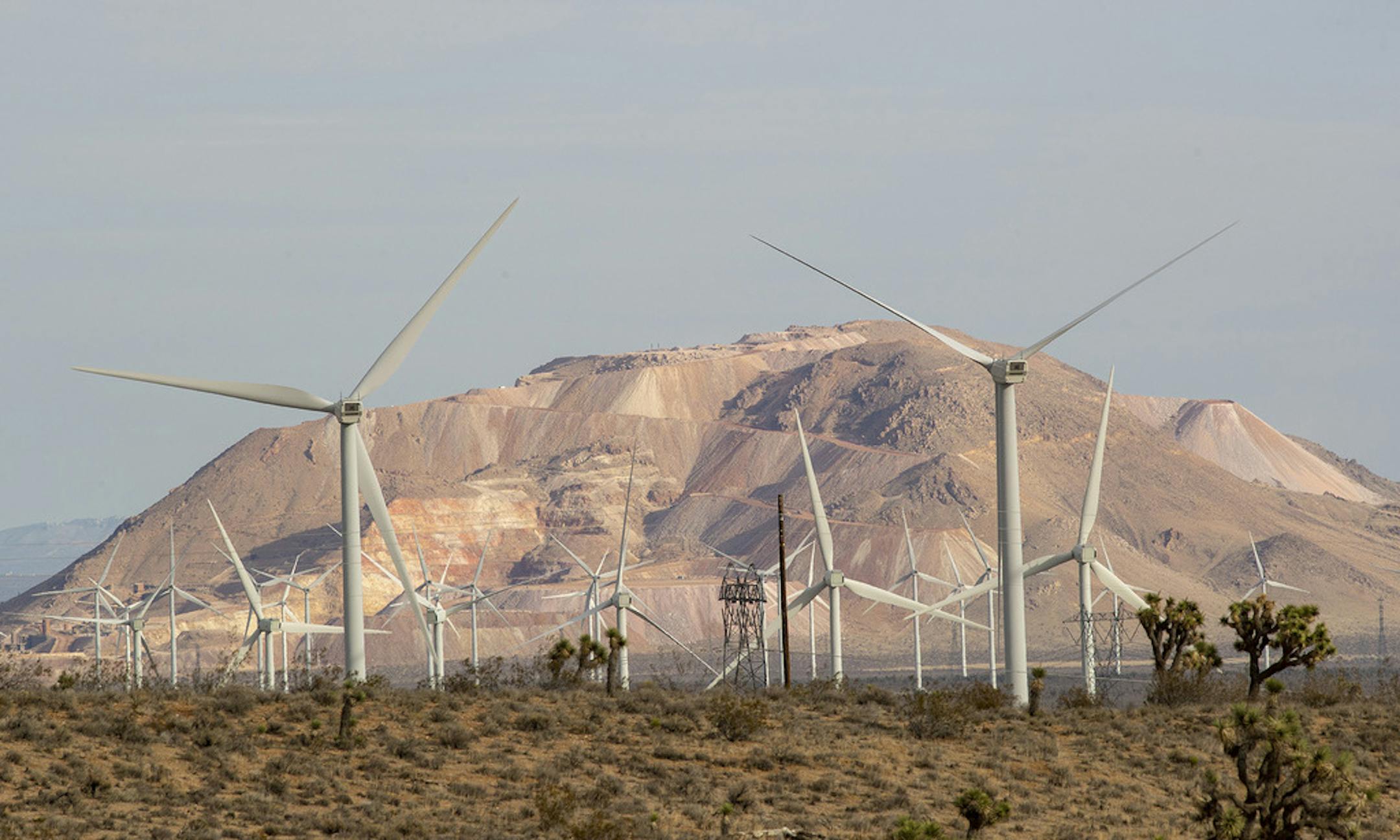 Wind turbines in the Tehachapi-Mojave Wind Resource Area near the city of Mojave, Calif., on Jan. 8, 2019. (Brian van der Brug/Los Angeles Times/TNS) ORG XMIT: 1311235