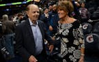 Glen Taylor and his wife Becky walk off the court after the Timberwolves defeated the Mavericks earlier this season. Taylor is remaining as majority o