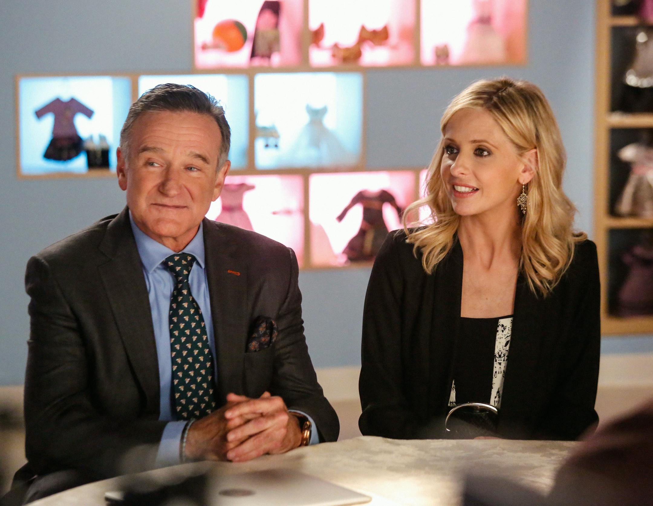 "Outbreak" -- Simon gives Lauren a chance to work with a big client facing a PR disaster when the rest of the office comes down with the flu, on THE CRAZY ONES, Thursday, Jan. 9 on the CBS Television Network. Pictured (L-R) Robin Williams as Simon Roberts and Sarah Michelle Gellar as Sydney Roberts Photo: Richard Cartwright/Fox ¬© 2013 Fox Television. All rights reserved