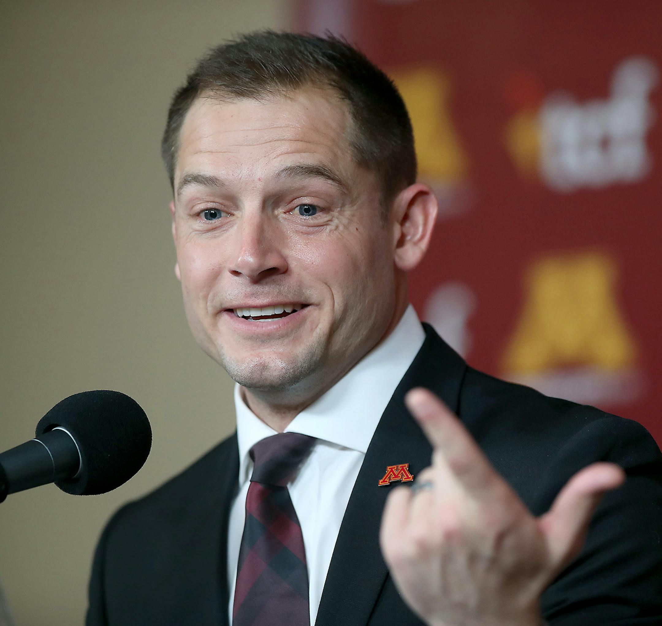 Minnesota's Head Coach P.J. Fleck addressed the media regarding his recruits during National Signing Day, at TCF Bank Stadium, Wednesday, February 1, 2017 in Minneapolis, MN. ] (ELIZABETH FLORES/STAR TRIBUNE) ELIZABETH FLORES • eflores@startribune.com