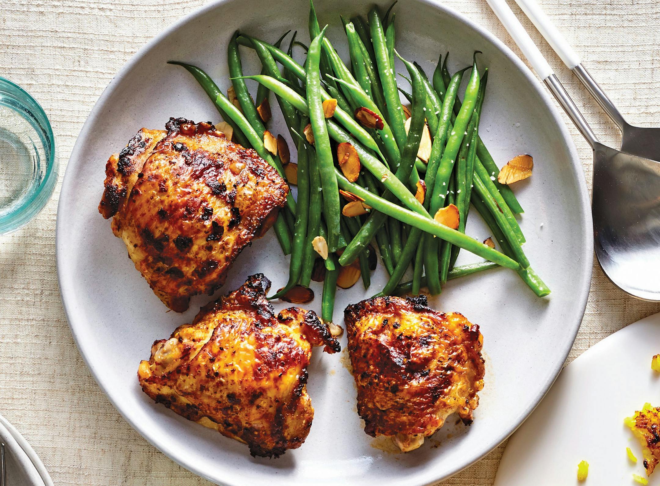 Fiery Chicken Thighs with Crispy Yogurt Rice