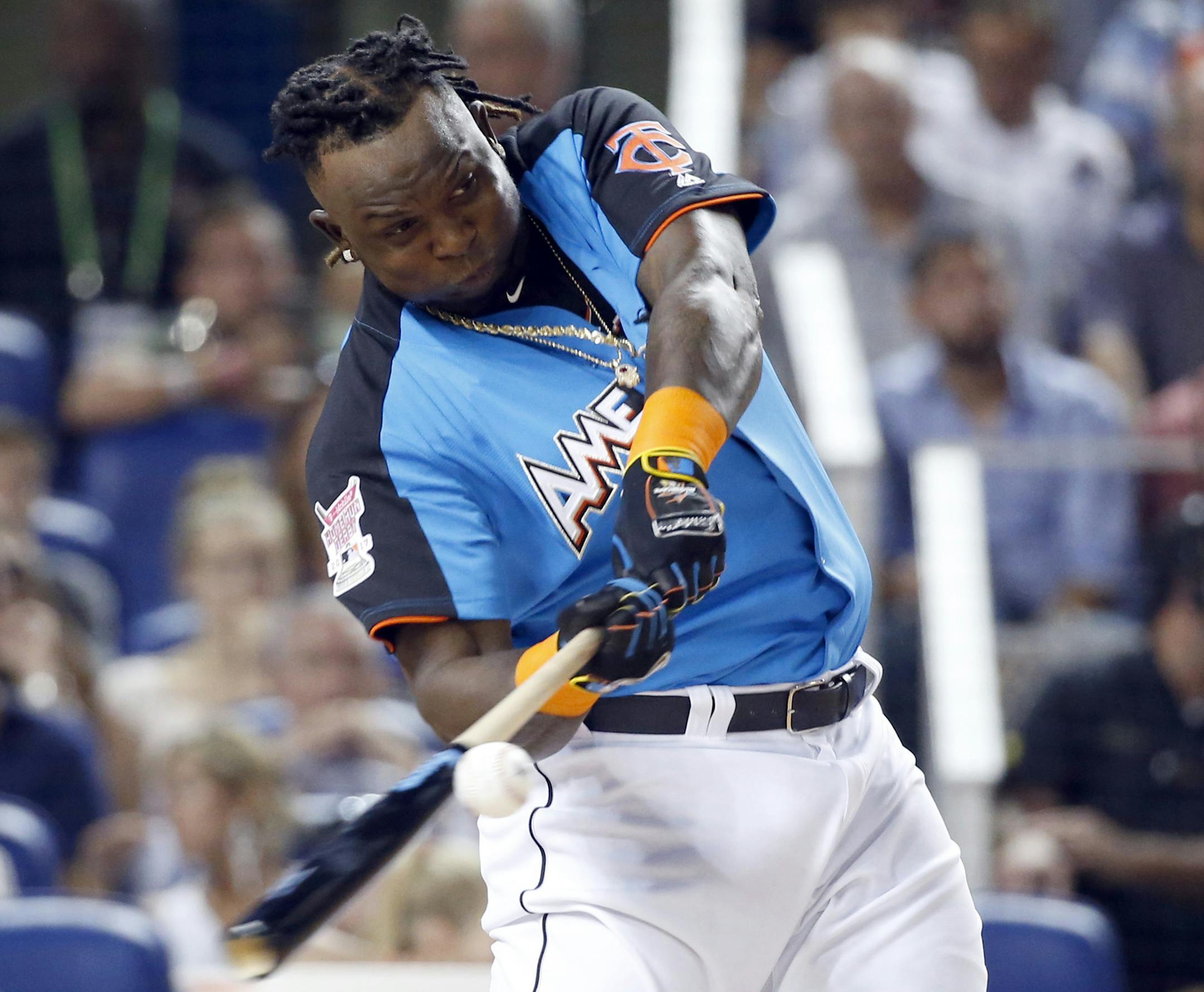 Minnesota Twins' Miguel Sano competes during the MLB baseball All-Star Home Run Derby, Monday, July 10, 2017, in Miami. (AP Photo/Wilfredo Lee)