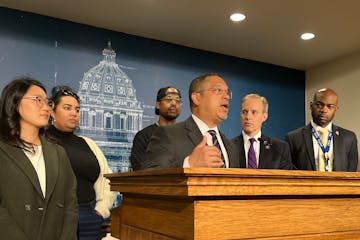 Minnesota Attorney General Keith Ellison speaks at a news conference touting the success of a new law that extends voting rights to residents on felon