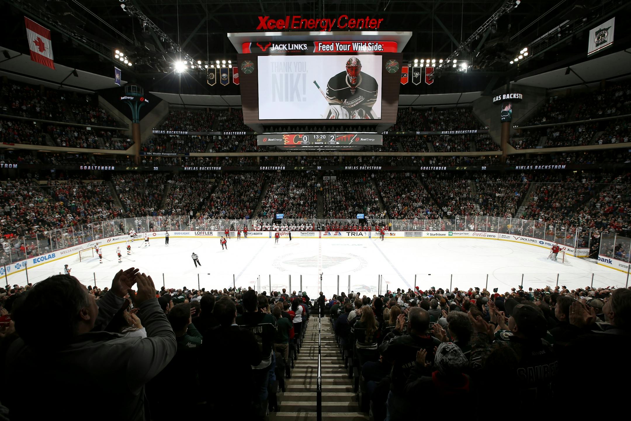 Fans stood and clapped during a video tribute of former Wild goalie Niklas Backstrom now with the Calgary Flames in the first period.