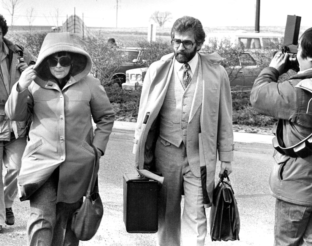Marjorie Caldwell and her attorney, Ron Meshbesher, walked to the Dakota County Courthouse in Hastings on April 3, 1979.