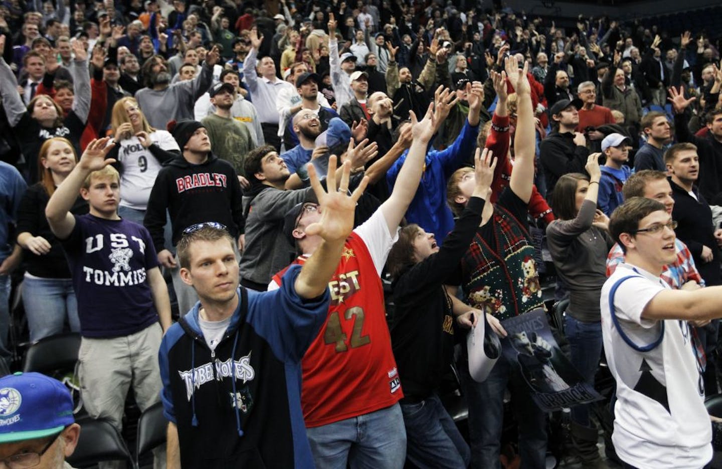 At the Timberwolves scrimmage at Target Center, fans screamed for the free t-shirts .