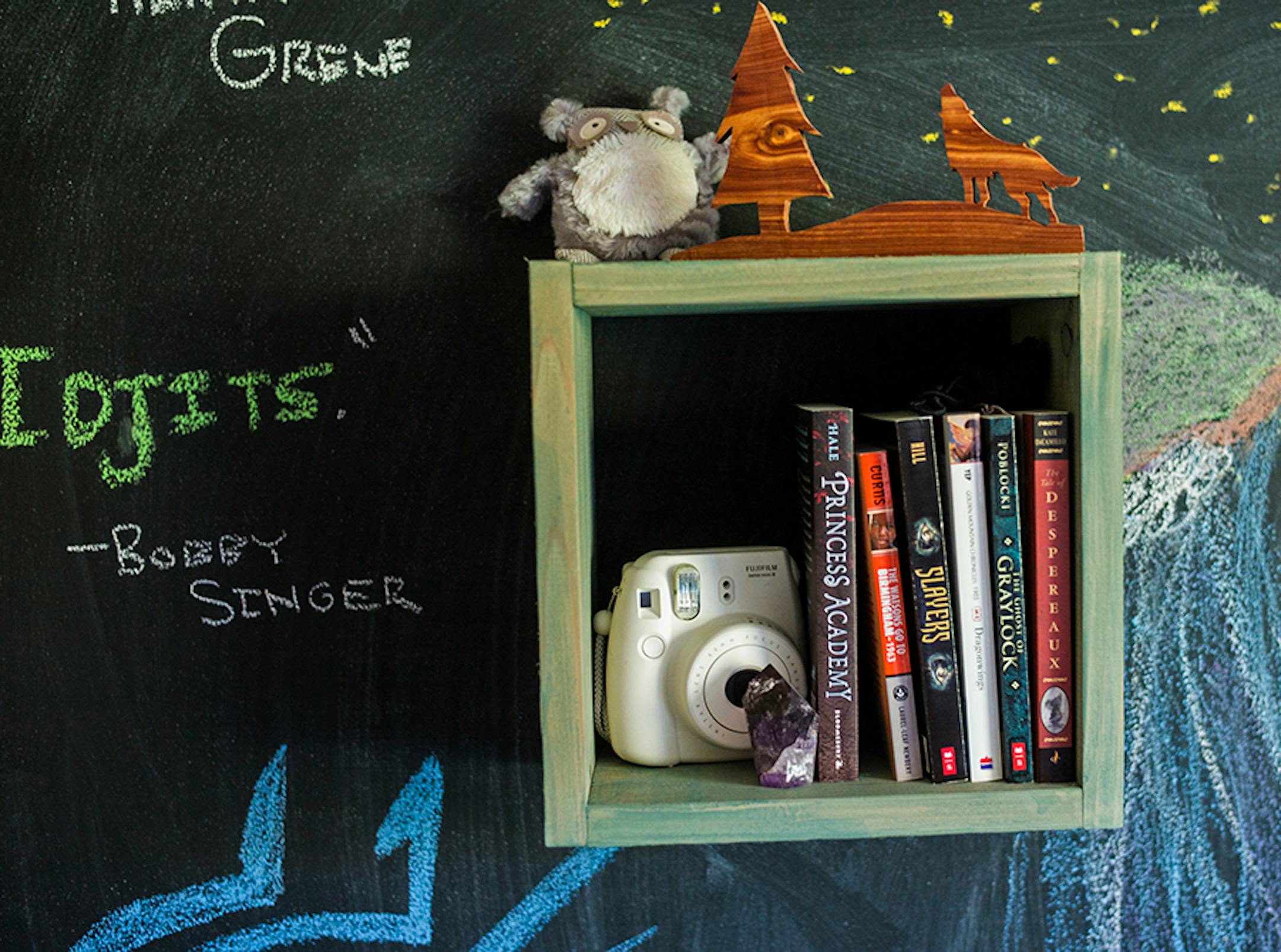 Abigail made display boxes out of salvaged wood from the farm where her mother grew up.