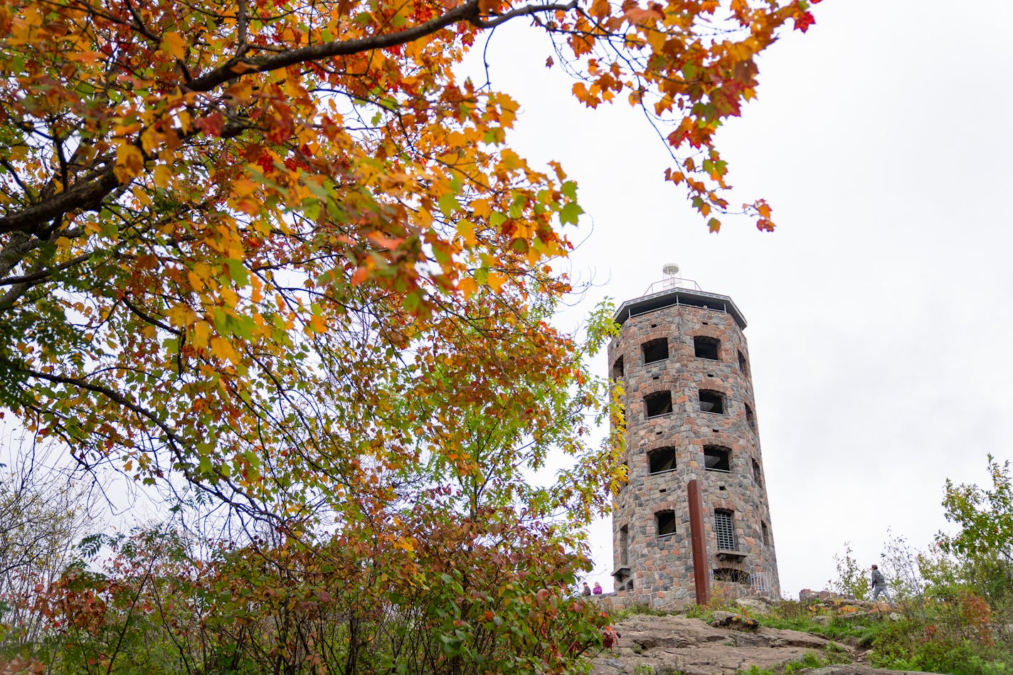 Enger Tower is framed by changing leaves Wednesday in Duluth. Enger Tower was built in 1939 and named after Bert Enger, a West End furniture dealer who donated money to buy the parkland in 1921.