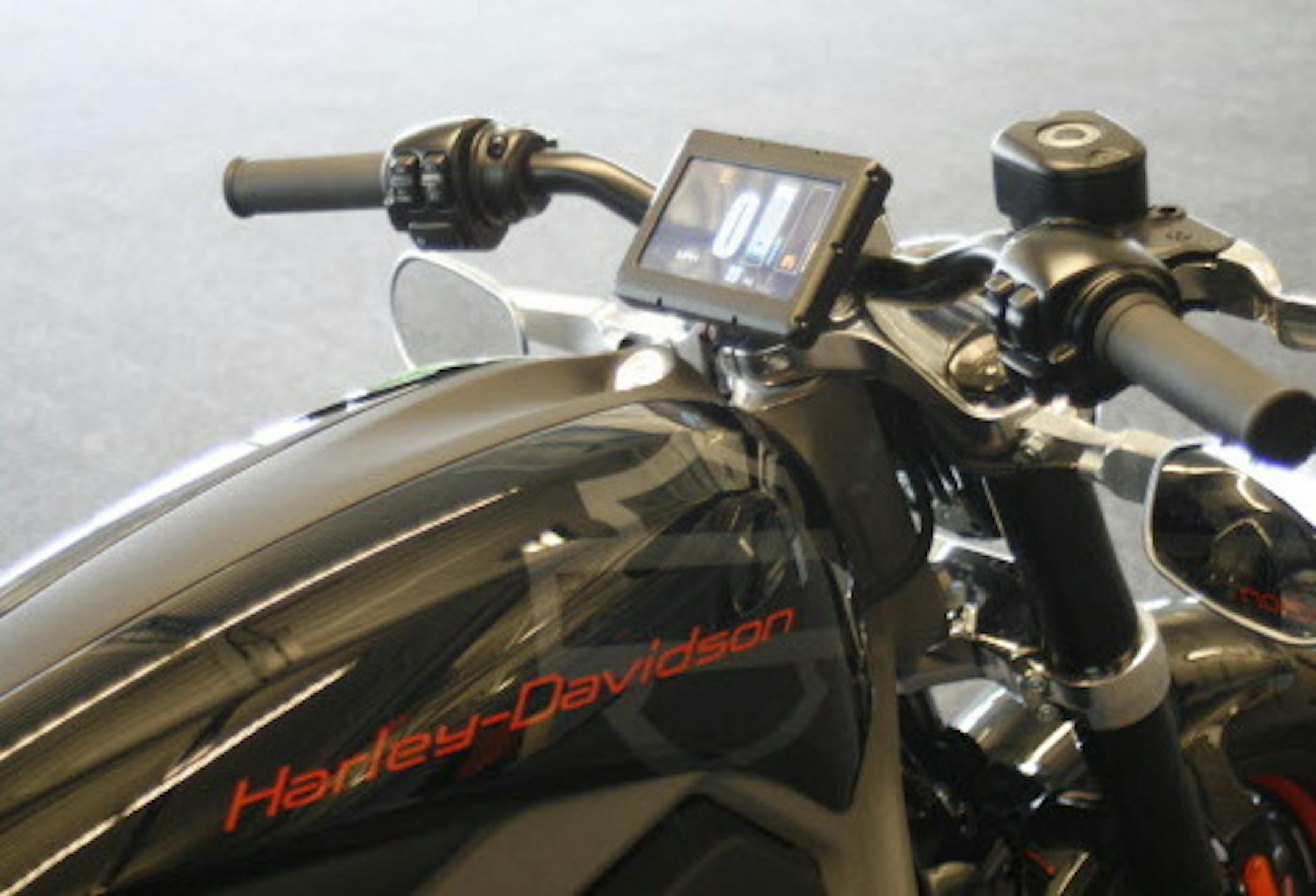 This Wednesday, June 18, 2014 photo shows the control screen on Harley-Davidson's new electric motorcycle, at the company's research facility in Wauwatosa, Wis. The company plans to unveil the LiveWire model Monday, June 23, at an invitation-only event in New York. (AP Photo/M.L. Johnson)