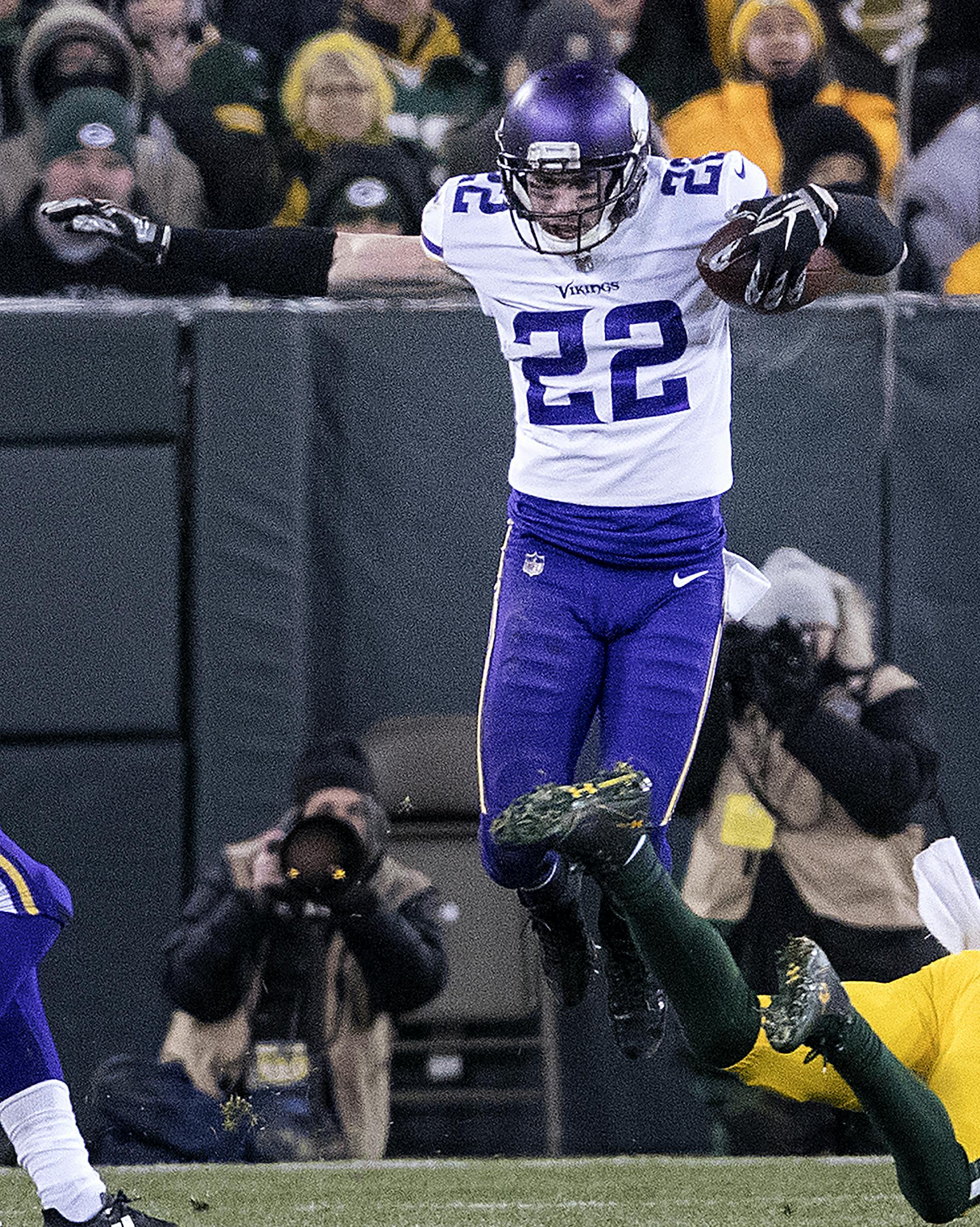 Minnesota Vikings defensive back Harrison Smith (22) intercepts a pass in the second quarter against the Green Bay Packers on Saturday, Dec. 23, 2017, at Lambeau Field in Green Bay, Wis. (Carlos Gonzalez/Minneapolis Star Tribune/TNS) ORG XMIT: 1219384