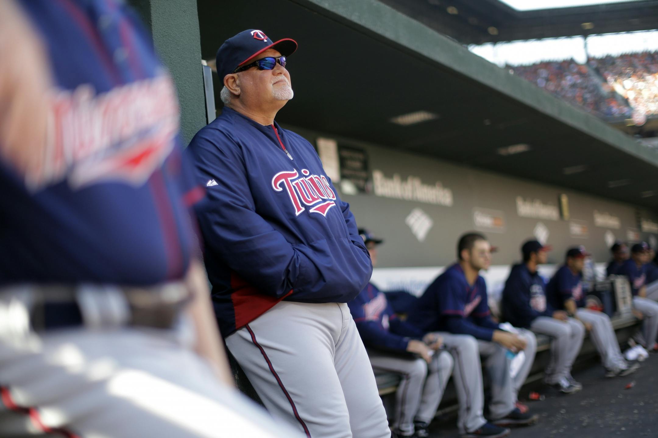 Minnesota Twins manager Ron Gardenhire looks on from the dugout in the first inning of the Orioles' home opener on Friday.
