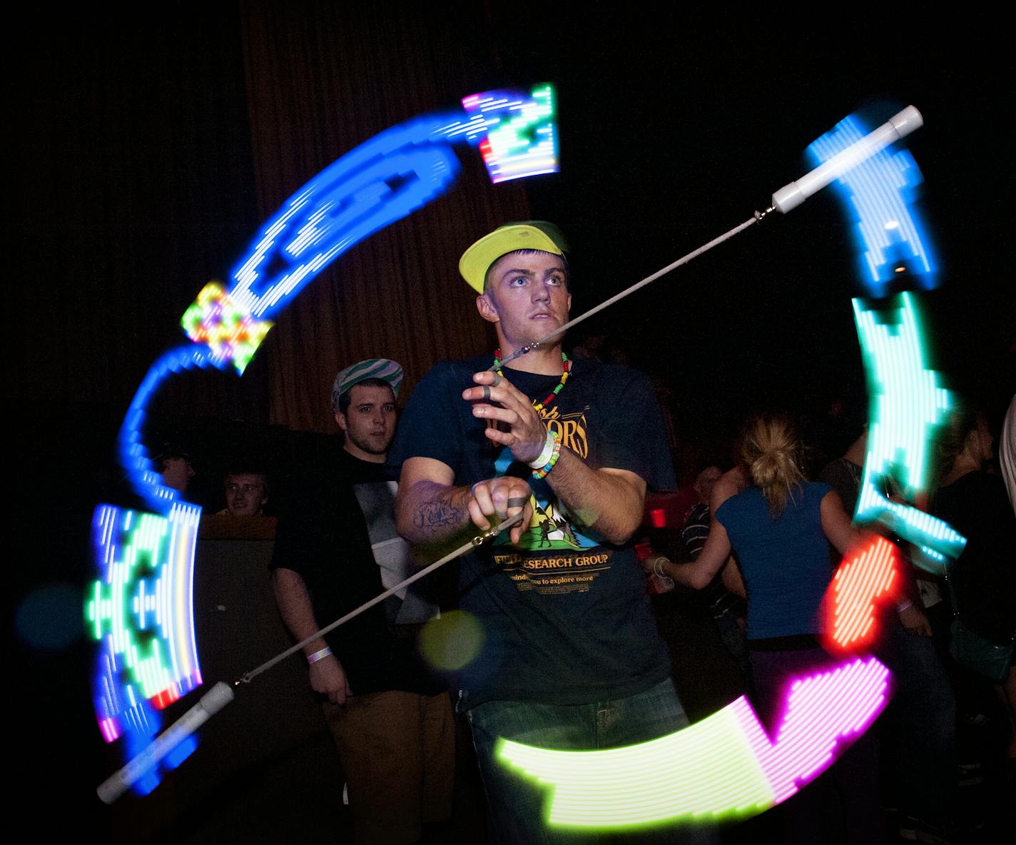 Branden Tester of Forest Lake, MN plays with lights at the Destroid concert at the Skyway Lounge in Minneapolis on Oct. 4, 2013. Photo by Leslie Plesser.