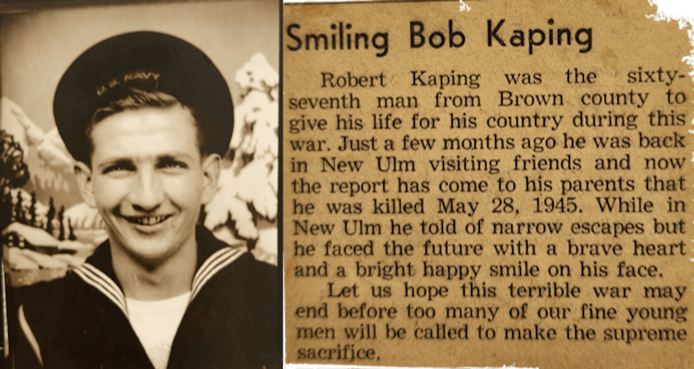 Newspaper clipping of "Smiling Bob Kaping."