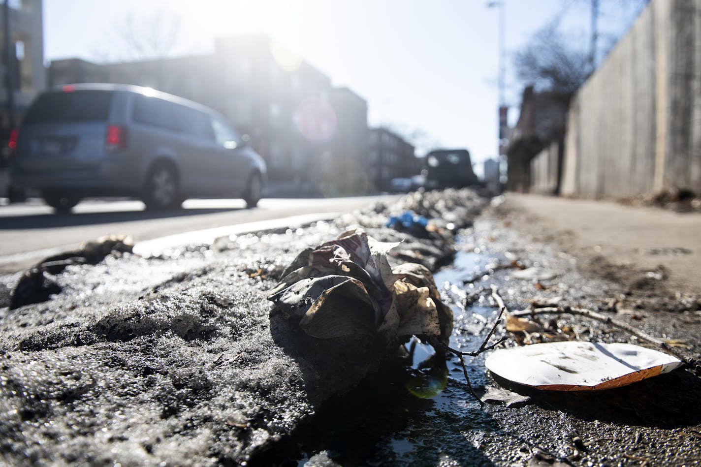 Litter was strewn about near piles of melting snow along Lagoon Avenue in Uptown Friday afternoon. ] Aaron Lavinsky &#xa5; aaron.lavinsky@startribune.com Fast melt ... SO MUCH LITTER! What's emerging from the piles of snow, and how will it get cleaned up? We photograph litter in Uptown Minneapolis on Friday, March 22, 2019.