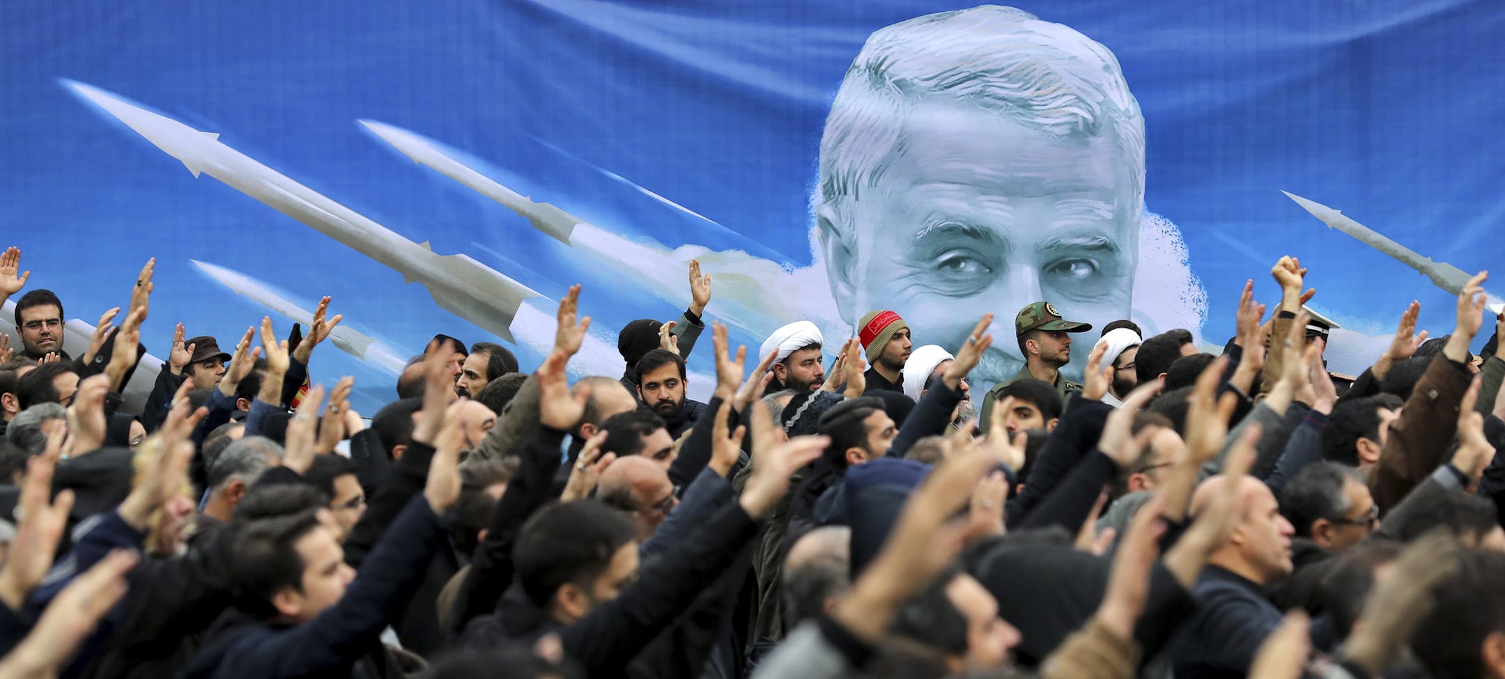 Protesters demonstrate in Tehran, Iran, on Saturday, Jan. 4, 2020, against the U.S. airstrike in Iraq that killed Iranian Revolutionary Guard Gen. Qassem Soleimani. (AP Photo/Ebrahim Noroozi)