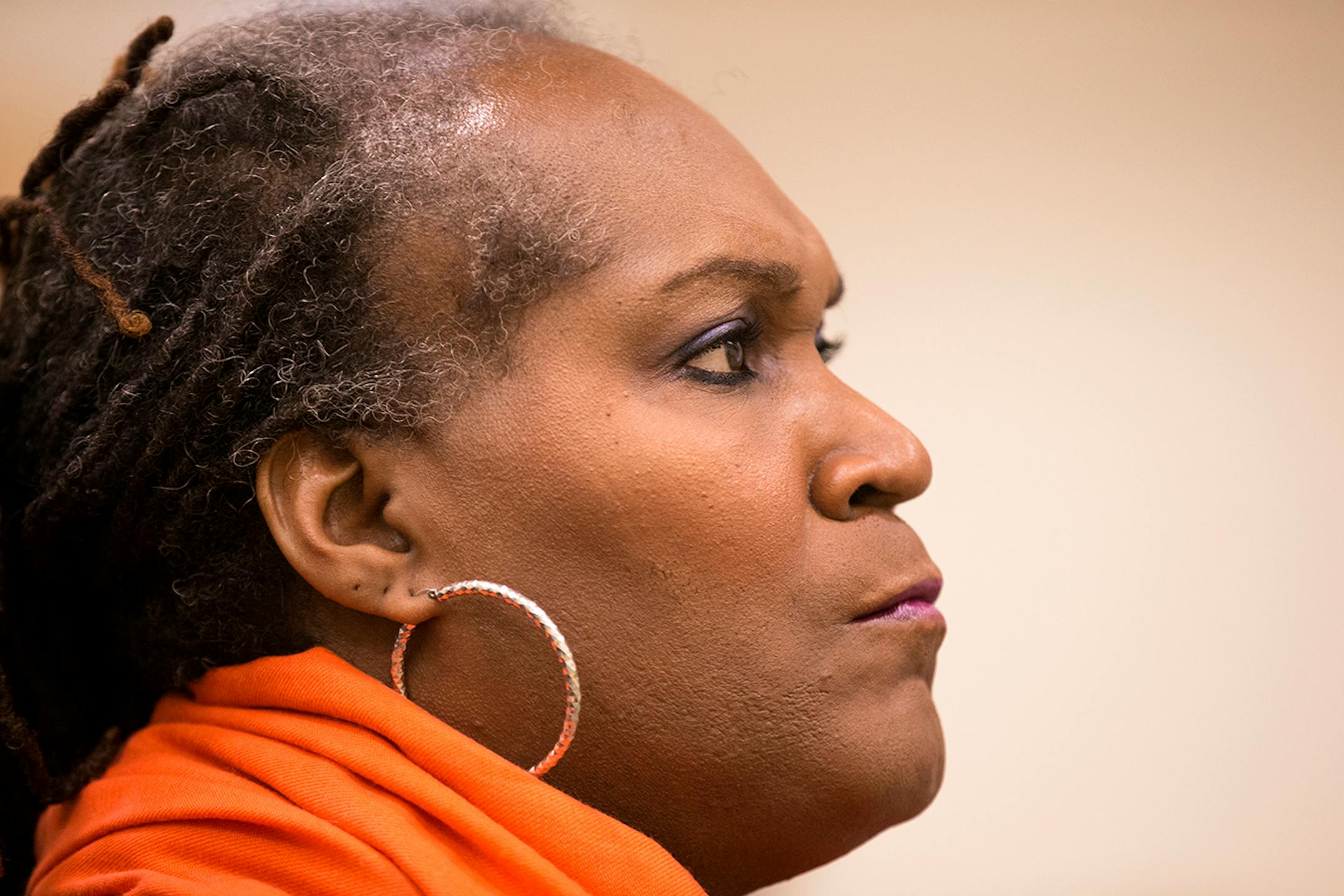 Local writer Andrea Jenkins does a reading of her work at Queer Voices, an event she co-curated to bring together LGBT poets and writers as part of the Association of Writers & Writing Conference, at the Minneapolis Central Library in downtown Minneapolis on Thursday, April 9, 2015. ] LEILA NAVIDI leila.navidi@startribune.com /
