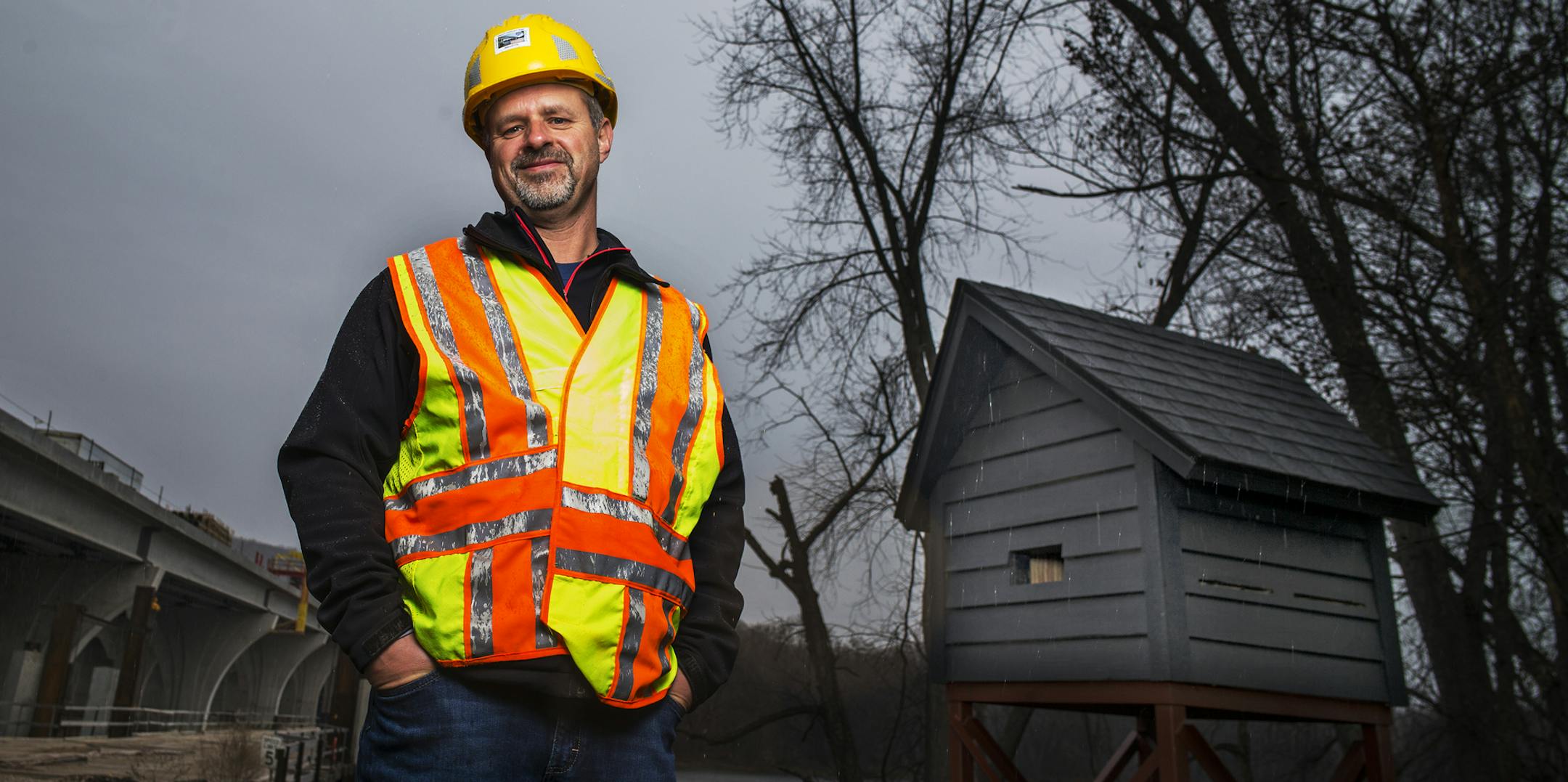 MnDOT’s Mark Anderson and his latest project, the bat condo.