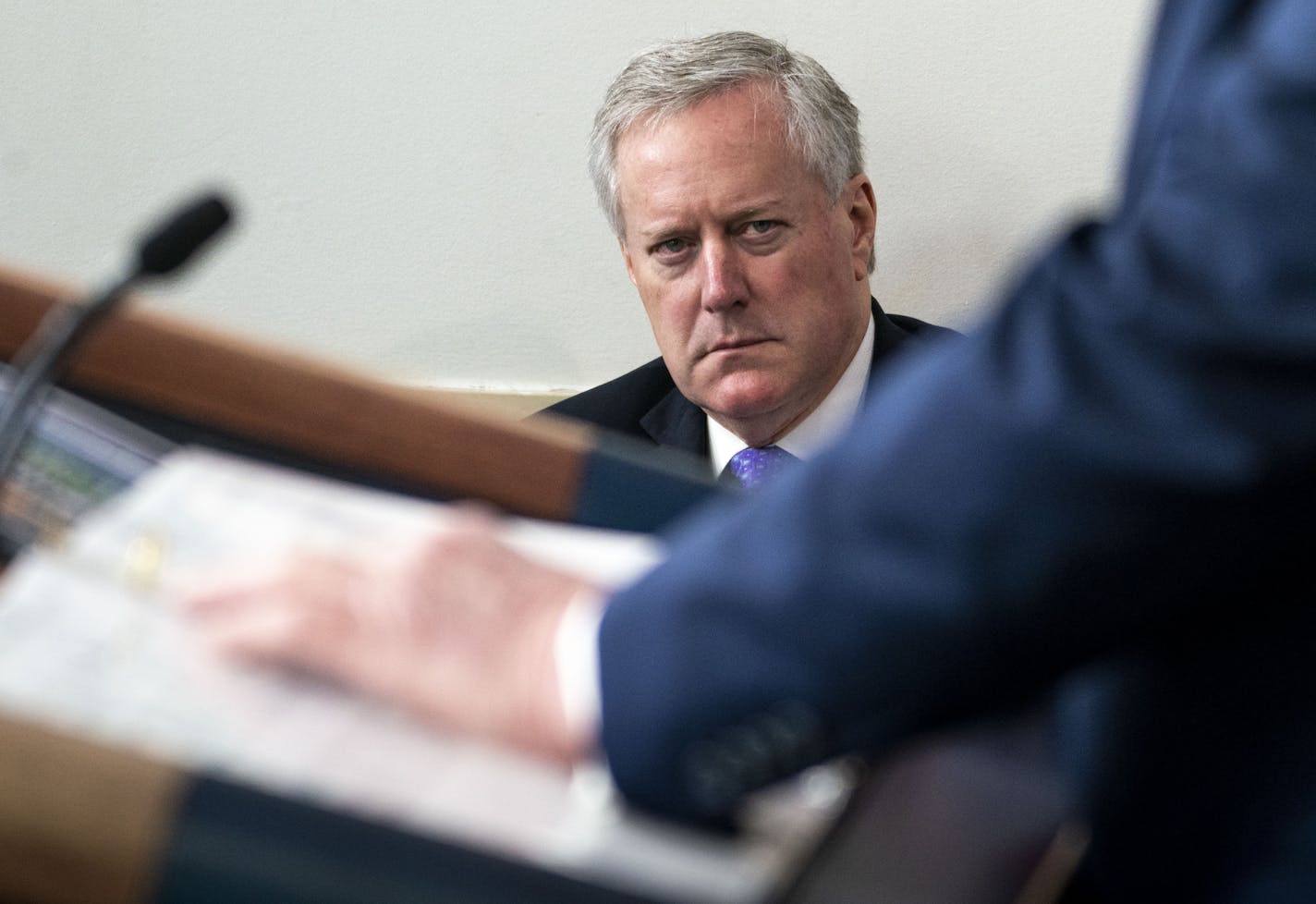 Mark Meadows, then White House Chief of Staff, looks on as President Donald Trump spoke from the White House in Washington, July 2, 2020. As the coronavirus crisis was raging in April, Meadows convened a team whose ultimate goal was "state authority handoff" -- shifting responsibility for leading the fight against the pandemic to the states. (Doug Mills/The New York Times) ORG XMIT: XNYT45