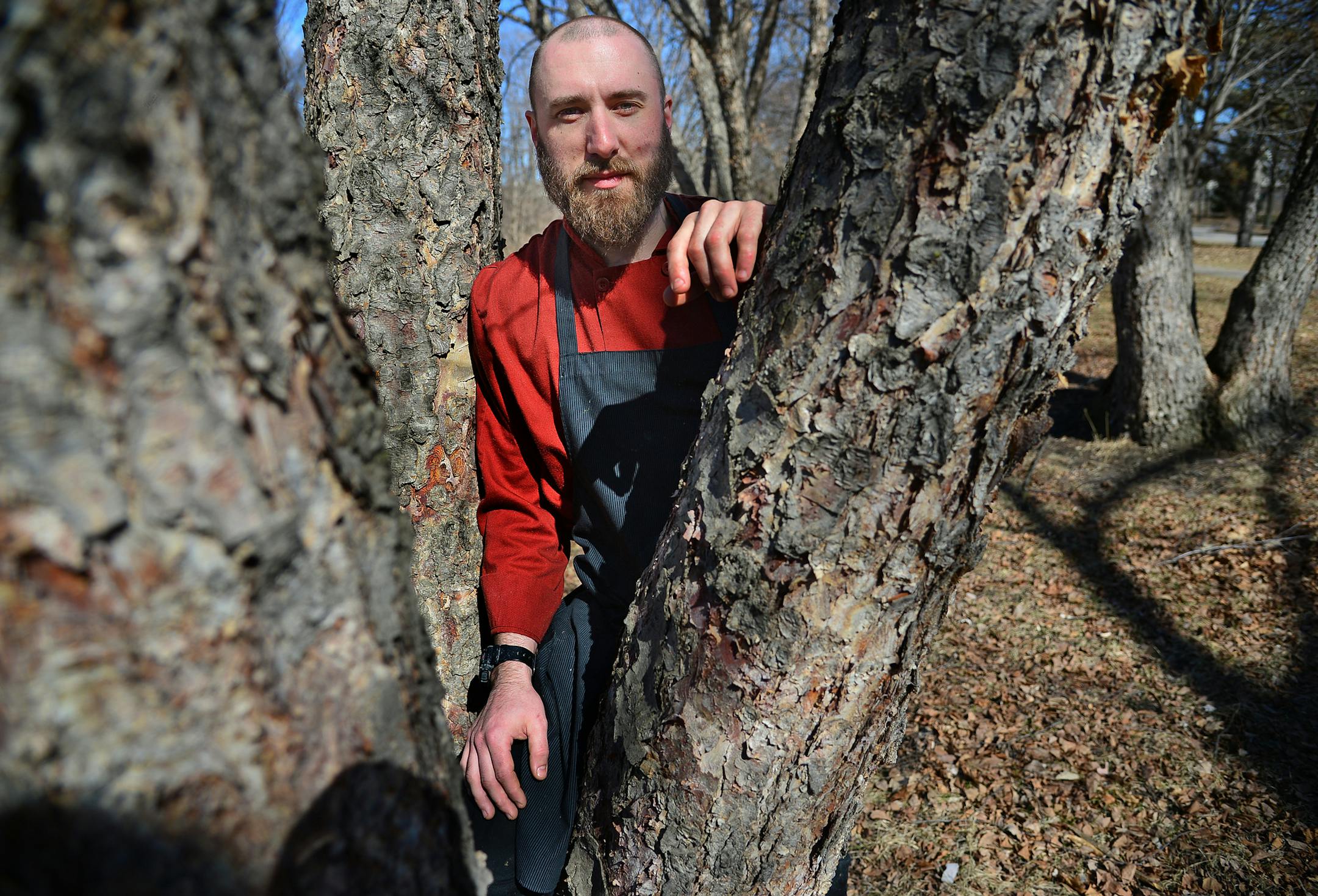 Lukas Leaf, was framed by some trees along the Minnehaha Creek. ] Lukas Leaf, head chef at Al Vento is an avid outdoorsman who loves to get into remote wilderness to fish and hunt. Richard.Sennott@startribune.com Richard Sennott/Star Tribune Minneapolis Minn.Monday 4/72014) ** (cq)