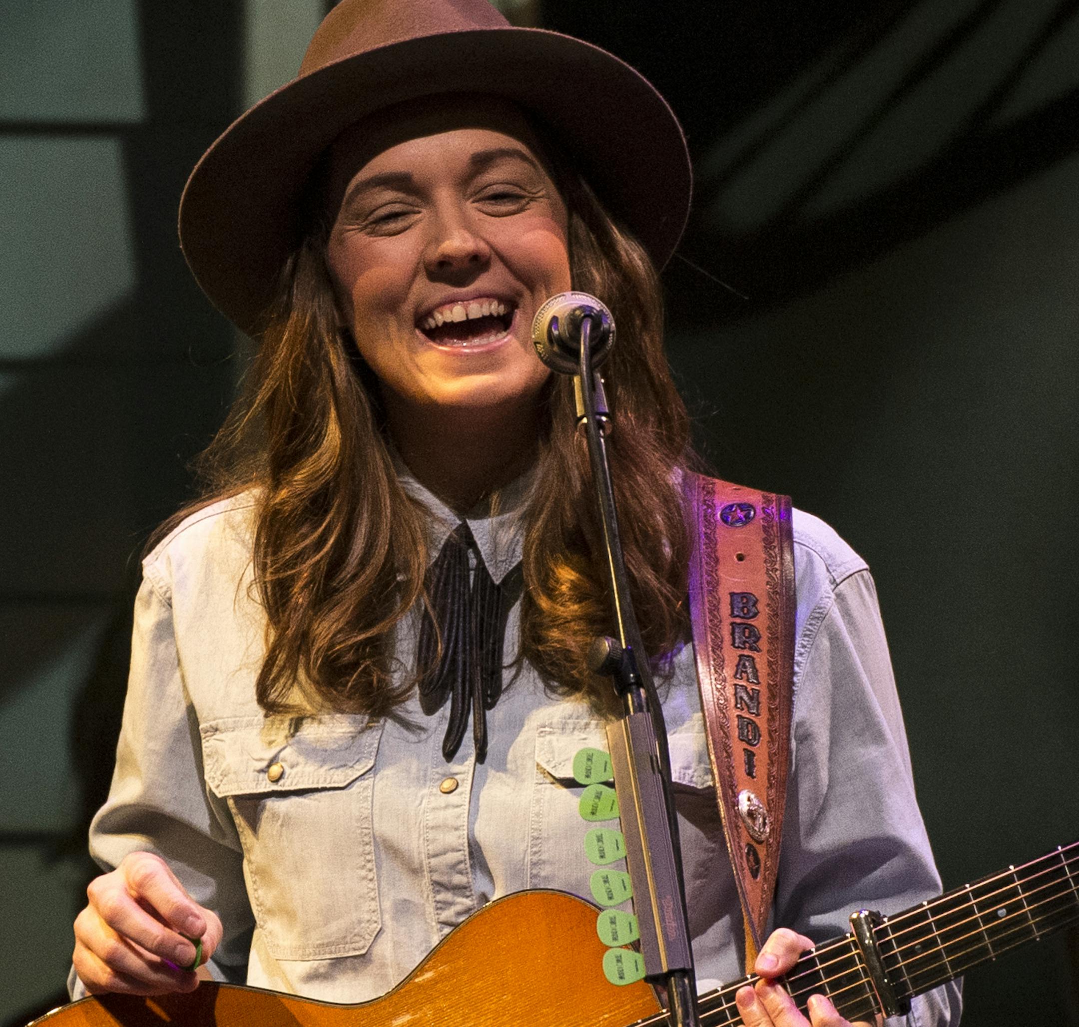 Musician Brandi Carlile laughed while being introduced by "A Prairie Home Companion" host Chris Thile during Saturday night's show at the Fitzgerald Theater. ] (AARON LAVINSKY/STAR TRIBUNE) aaron.lavinsky@startribune.com We photograph "A Prairie Home Companion" as Garrison Keillor's named replacement, musician Chris Thile, hosts his first of two shows on Saturday, Jan. 30, 2016 at the Fitzgerald Theater in St. Paul, Minn.