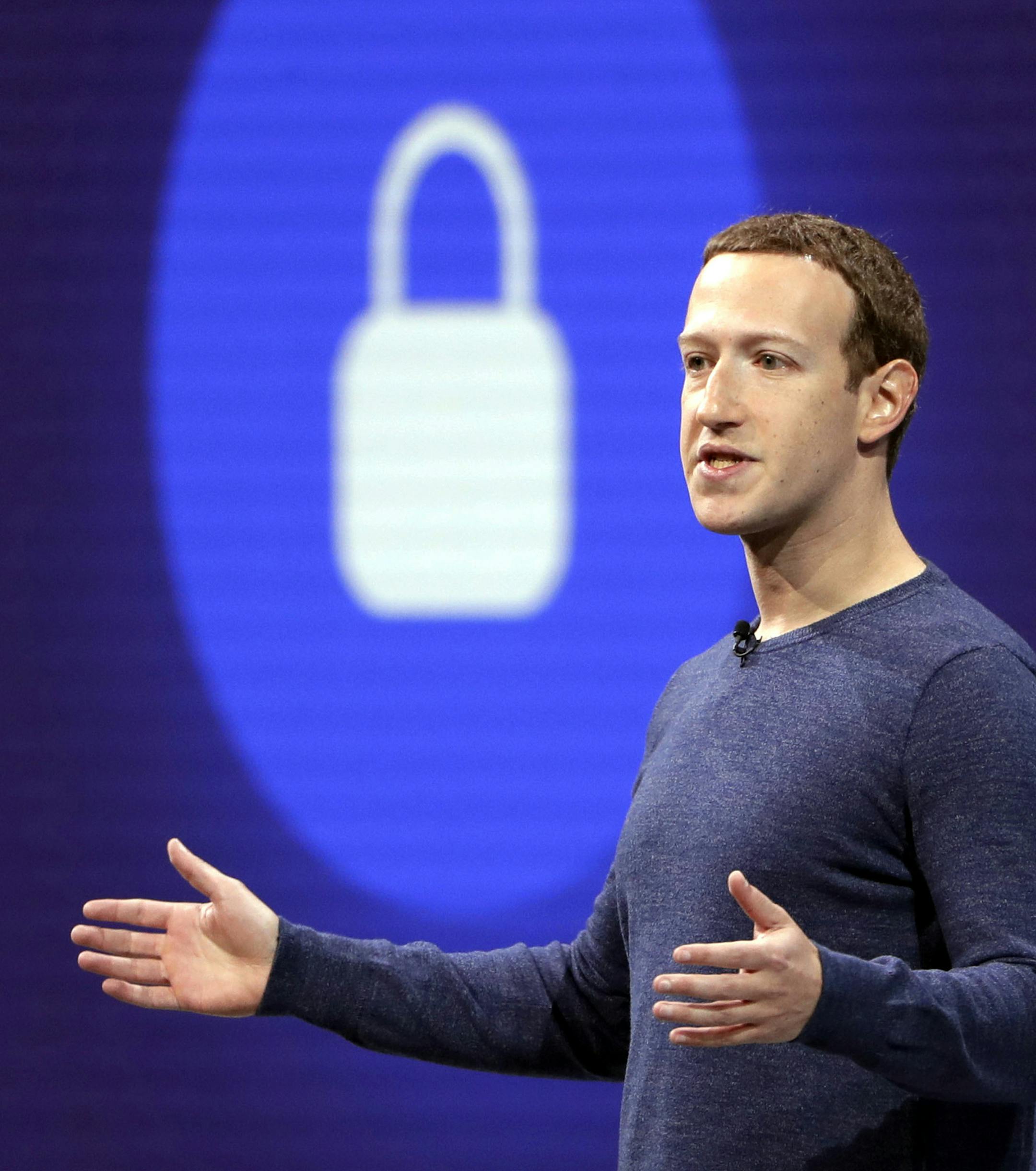 FILE- In this May 1, 2018, file photo, Facebook CEO Mark Zuckerberg delivers the keynote speech at F8, Facebook's developer conference, in San Jose, Calif. Federal regulators are reportedly considering seeking some kind of oversight over Mark Zuckerberg's leadership of Facebook over the social network giant's mishandling of users' personal information. The Washington Post reported Friday, April 19, 2019 that discussions between Facebook and Federal Trade Commission officials about its data-handi