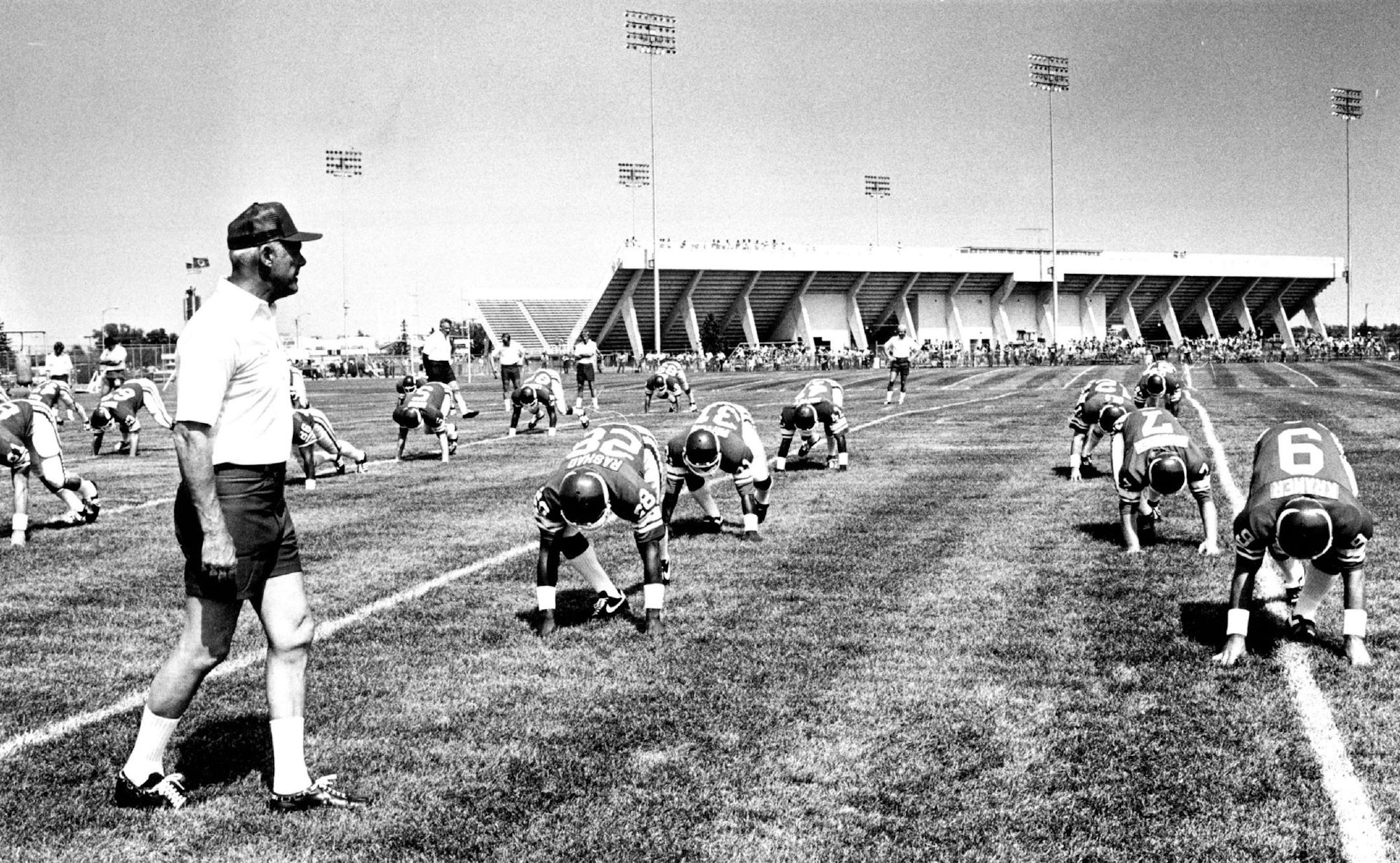 July 30, 1982 Coach Bud Grant surveyed workouts as the Vikings opened training camp for the 1982 season at Mankato State University. July 29, 1982 John Croft, Minneapolis Star Tribune
