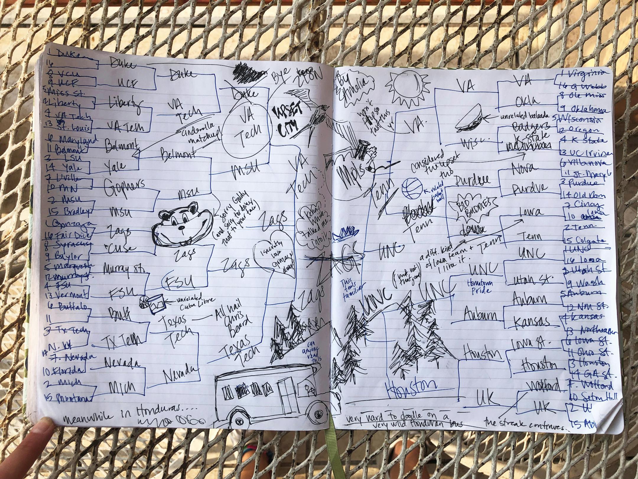 Photo by Amelia Rayno. Amelia's 2019 bracket, created and completed on a bus in Honduras.