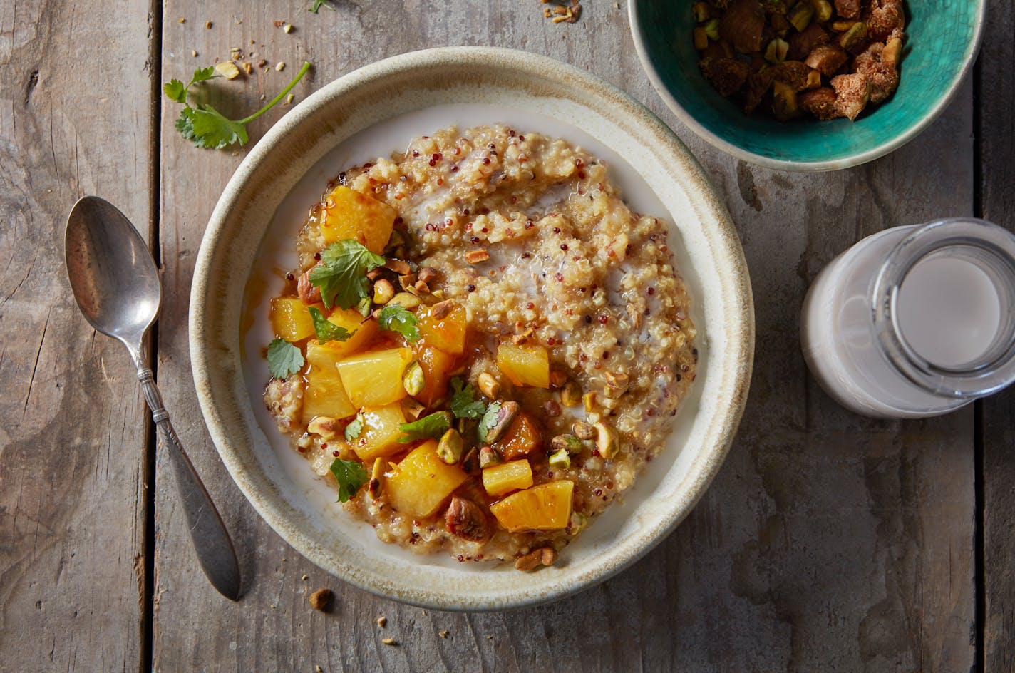 Homespun Multi-grain Porridge with Pan-Roasted Fruit. Multi-grain hot cereals are easy to find on the grocery shelf but mixing up your own is takes no time—and you'll have the individual grains in your pantry for other uses. Photo Dennis Becker, styling by Lisa Golden Schroeder.