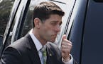 House Speaker Paul Ryan of Wis. leaves the White House in Washington, Friday, March 24, 2017, after meeting with President Donald Trump. (AP Photo/Eva
