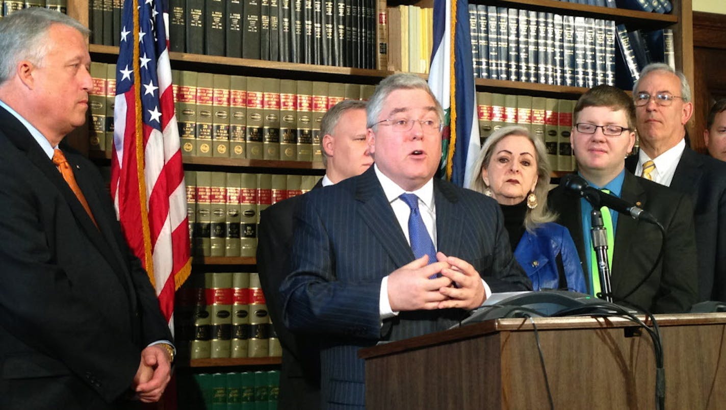 West Virginia Attorney General Patrick Morrisey speaks at a news conference Wednesday, Feb. 10, 2016, at the state Capitol in Charleston, West Virginia. Coal-dependent West Virginia is helping lead the legal fight against the Obama administration's sweeping plan to address climate change. Morrisey hailed the U.S. Supreme Court's decision Tuesday to halt enforcement of the plan. (AP Photo/John Raby)