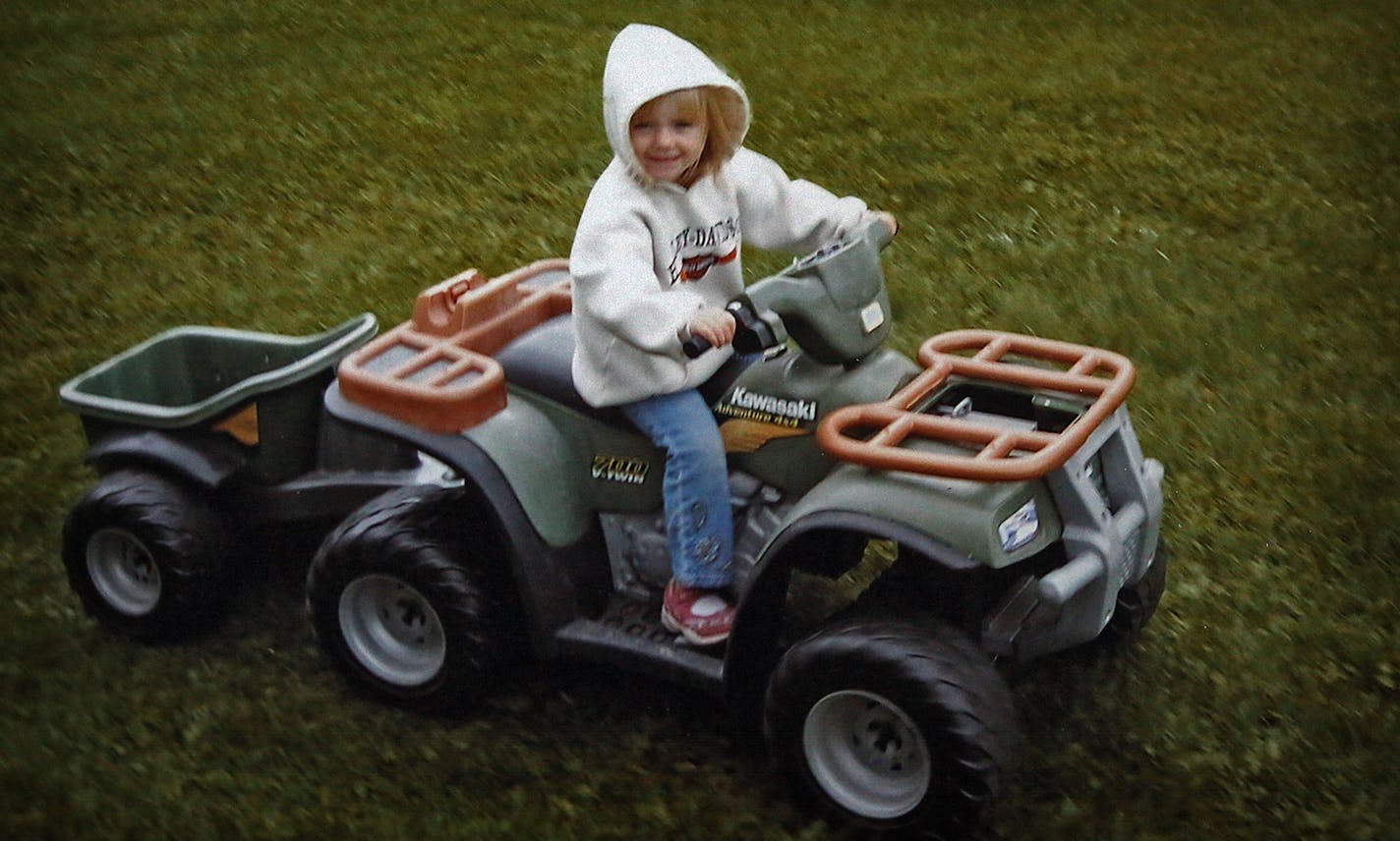 Kristelle Werdier(shown riding a toy in an earlier, family photo) was almost six-years-old when she was killed in an ATV accident. ] JIM GEHRZ &#x201a;&#xc4;&#xa2; jgehrz@startribune.com / International Falls 8/11, 2014 / 1:00 PM / BACKGROUND INFORMATION:Home of Nikki Werdier to interview children who ride ATVs. Main focus, however, is interview with Elayna Werdier, who was riding on an ATV that flipped, killing her younger sister, Kristelle, who was just 8 days shy of her 6th birthday. ORG XMIT