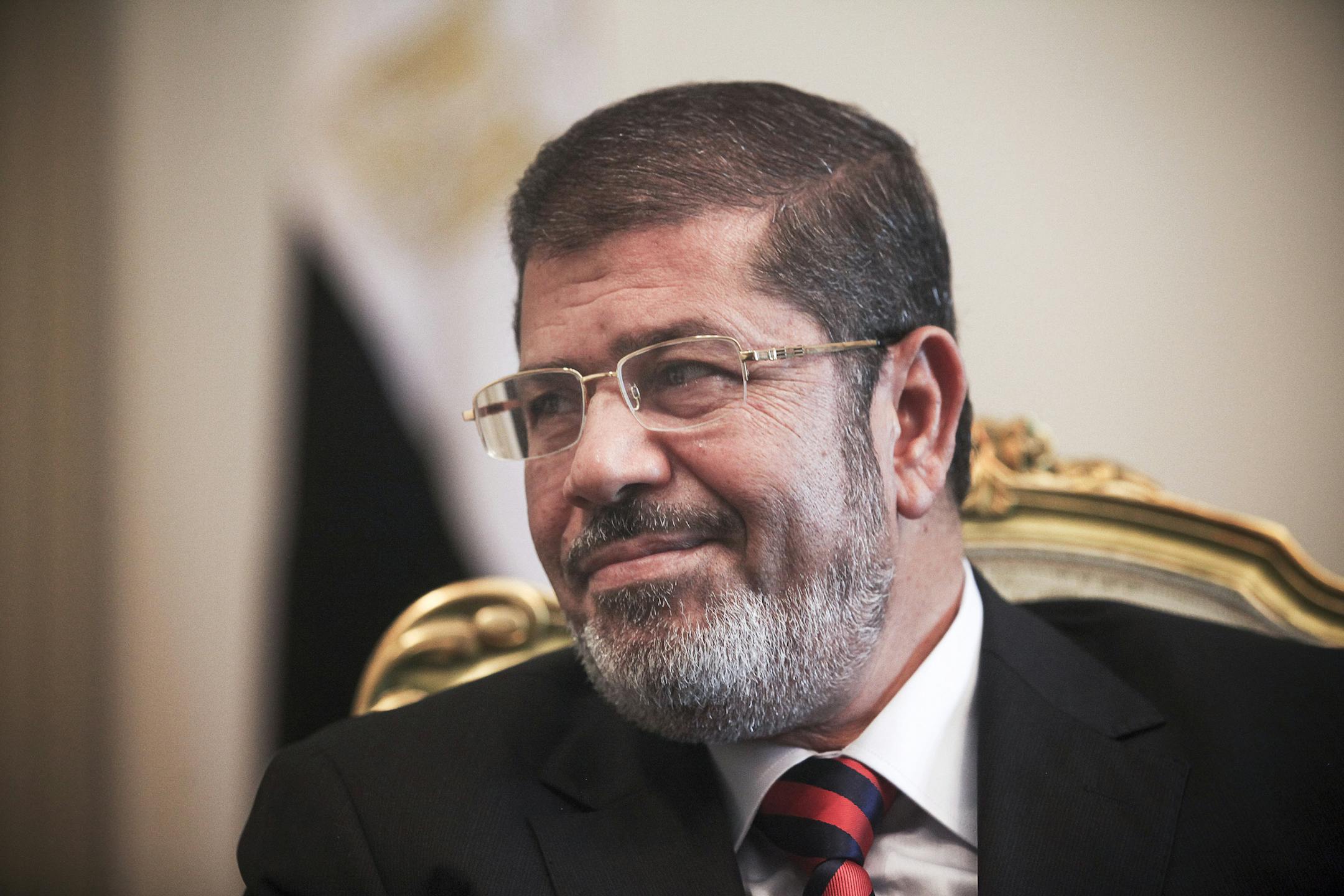 Egyptian President Mohammed Morsi at the presidential palace in Cairo's Nasr City, Sept. 20, 2012. Morsi, EgyptÕs first democratically elected president, died in an Egyptian courtroom on June 17, 2019, Egyptian state television reported. Morsi, 67, won EgyptÕs first free presidential election in 2012. The military dissolved Parliament later that year and ousted Morsi in 2013. (Tara Todras-Whitehill/The New York Times)