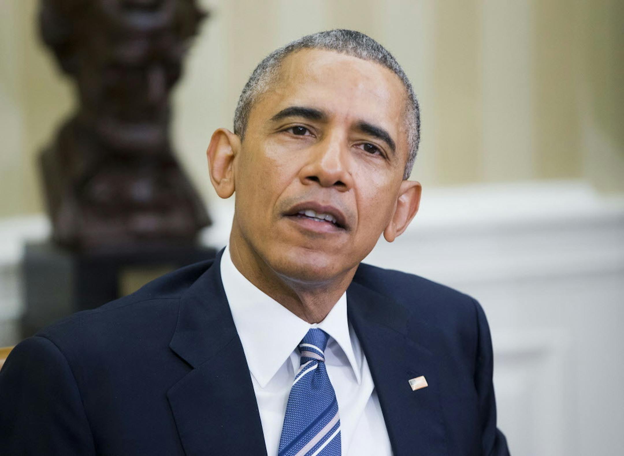 President Barack Obama answers questions from members of the media during his meeting with Jordan's King Abdullah II in the Oval Office of the White House in Washington, Wednesday, Feb. 24, 2016. Obama urged the Republican-run Senate to fulfill its "constitutional responsibility" and consider his Supreme Court nominee.