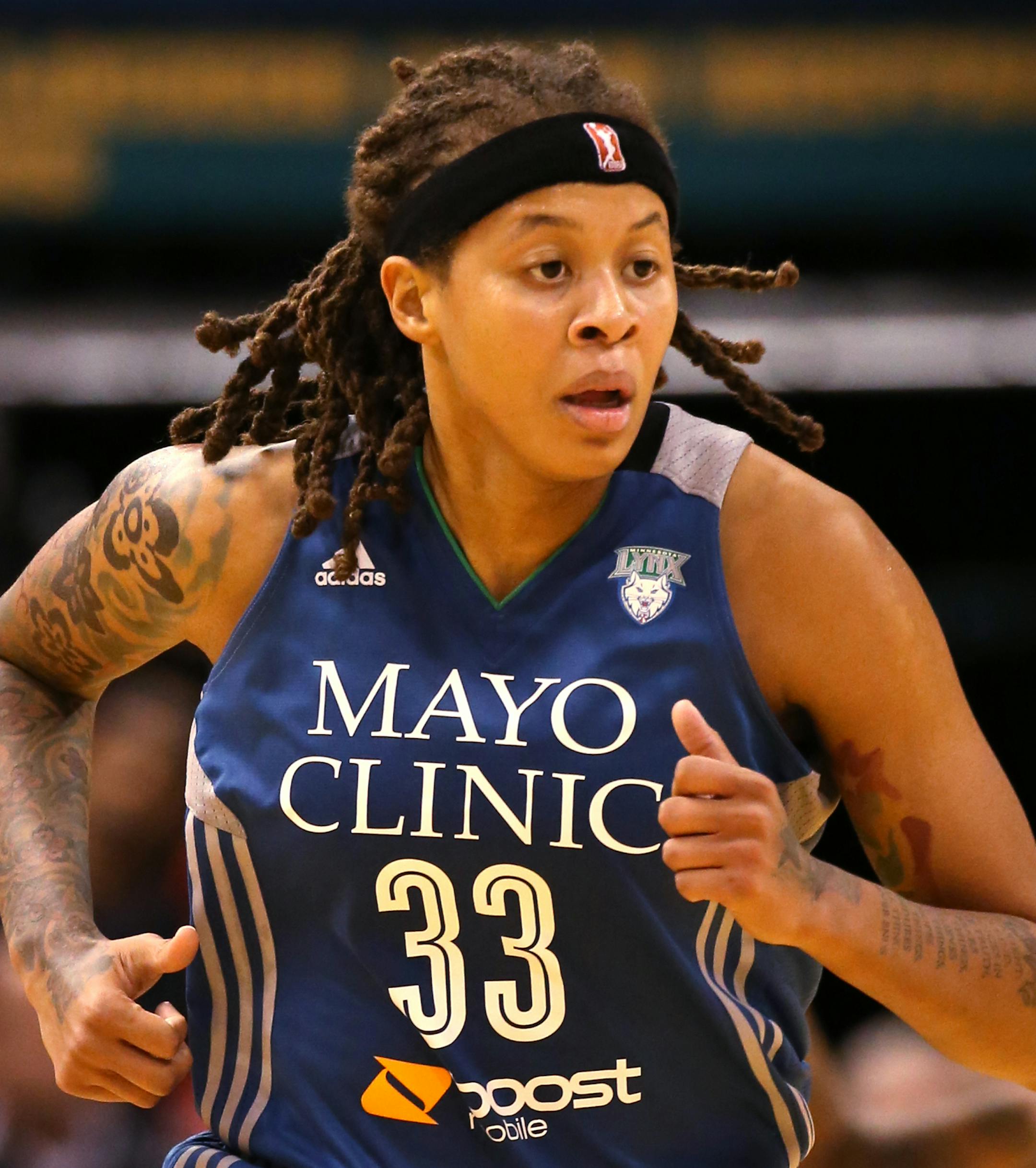 Minnesota Lynx guard Seimone Augustus (33) runs during the third quarter. ] KYNDELL HARKNESS kyndell.harkness@startribune.com / BACKGROUND INFORMATION: During game three of the WNBA Finals at Bankers Life Field House in Indianapolis on Friday, October 9, 2015.