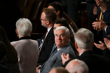 Rep. Tom Emmer, R-Minn., is acknowledged as he voted for Rep. Mike Johnson, R-La., for House speaker on Capitol Hill in Washington, Wednesday, Oct. 25