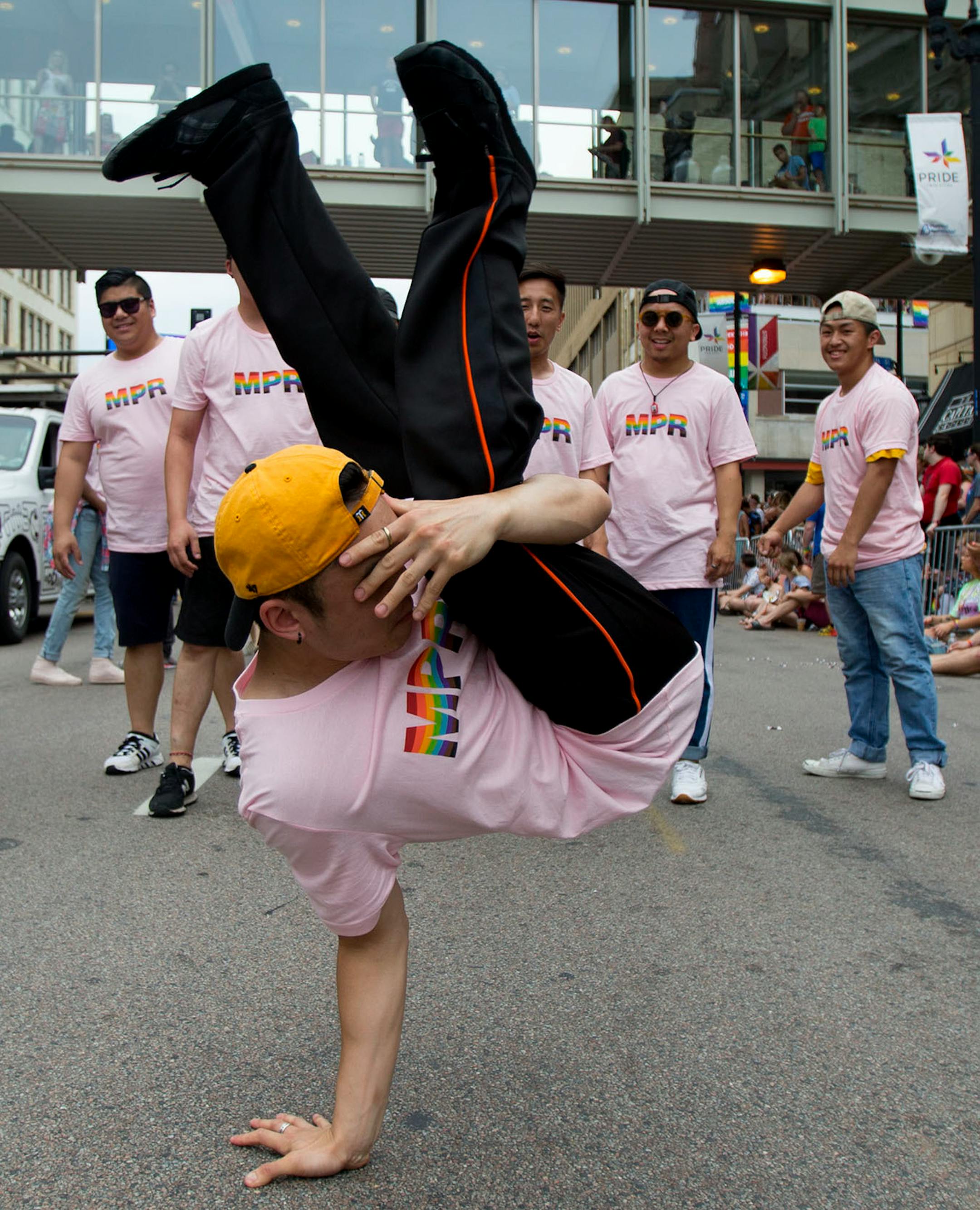 Street dancers performed with MPR at the pride parade on Sunday.