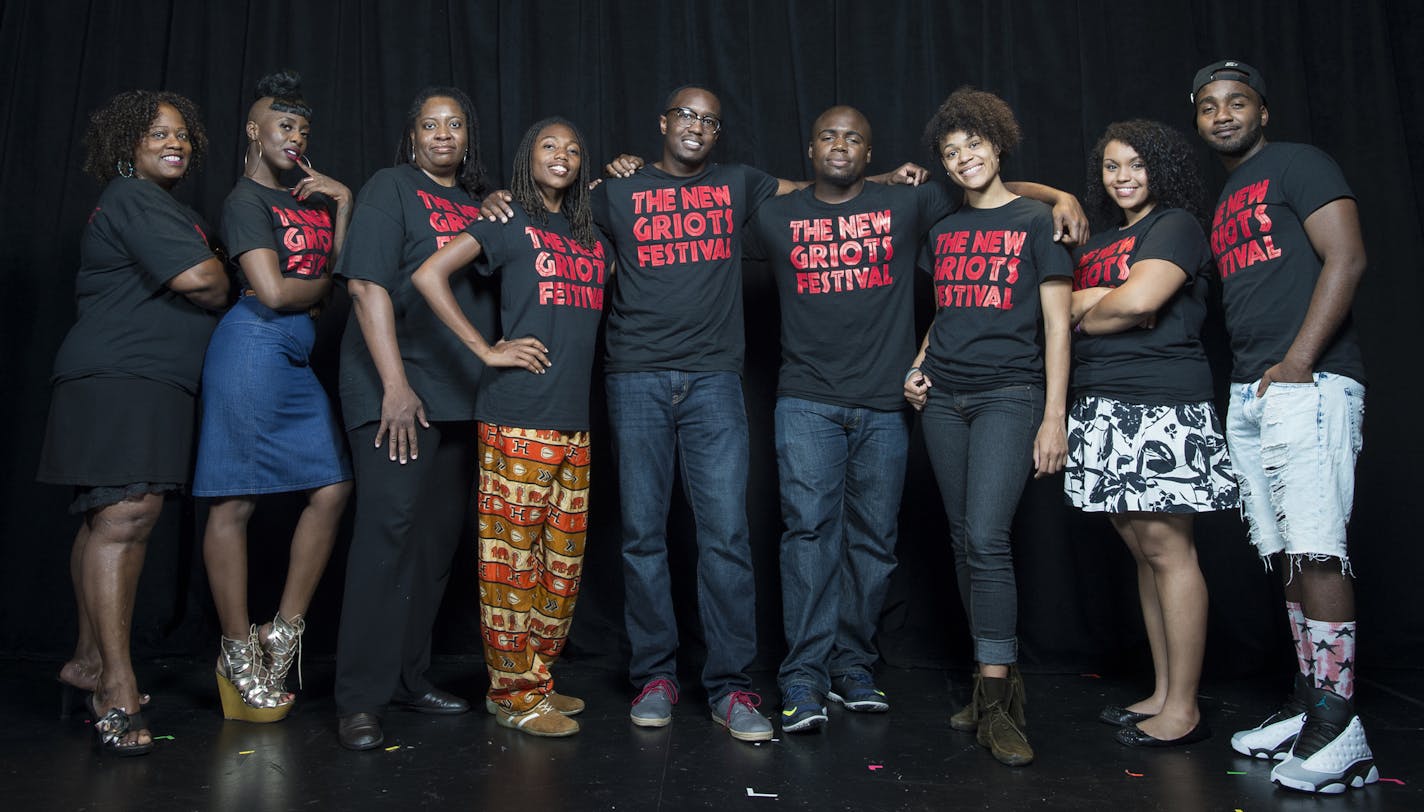 The New Griots Festival brings together a broad spectrum of the creative community. From left, playwright Maxie Rockymore, DJ Adora Tokyo, writer Sherrie Fernandez-Williams, actor and spoken word artist ShaVunda Horsley, co-producers Jamil Jude and Josh Wilder, designer and producer Jamaica Meyer, composer Stephanie Nevilles and multi-media storyteller Farrington Llewellyn.