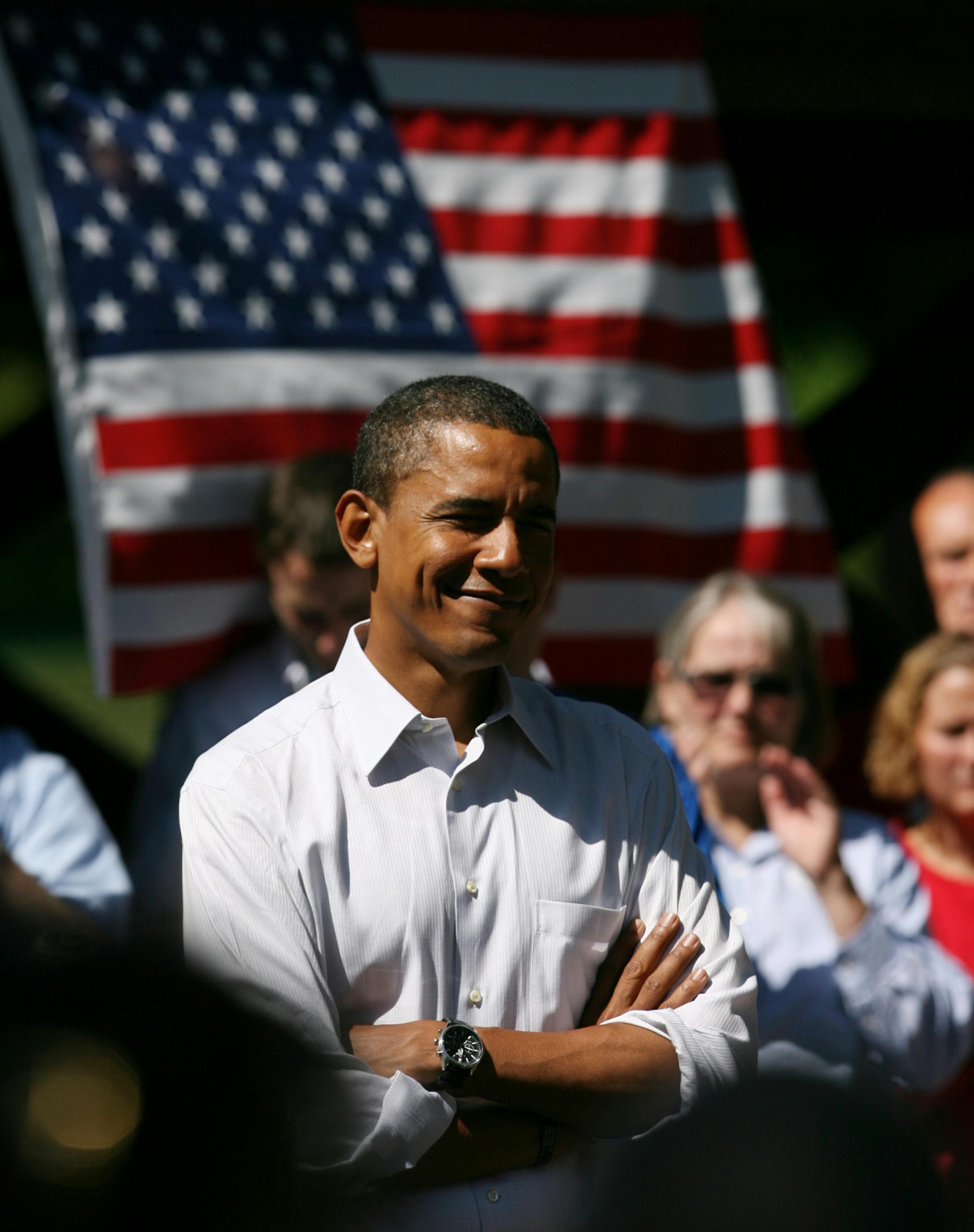 Democratic Presidential candiate Sen. Barack Obama spoke to a small crowd at a BBQ in Eau Claire, Wisc.