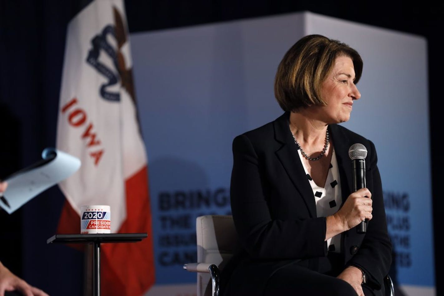 Democratic presidential candidate Sen. Amy Klobuchar spoke during a presidential candidate forum sponsored by AARP and the Des Moines Register, Monday, July 15, 2019, in Des Moines.