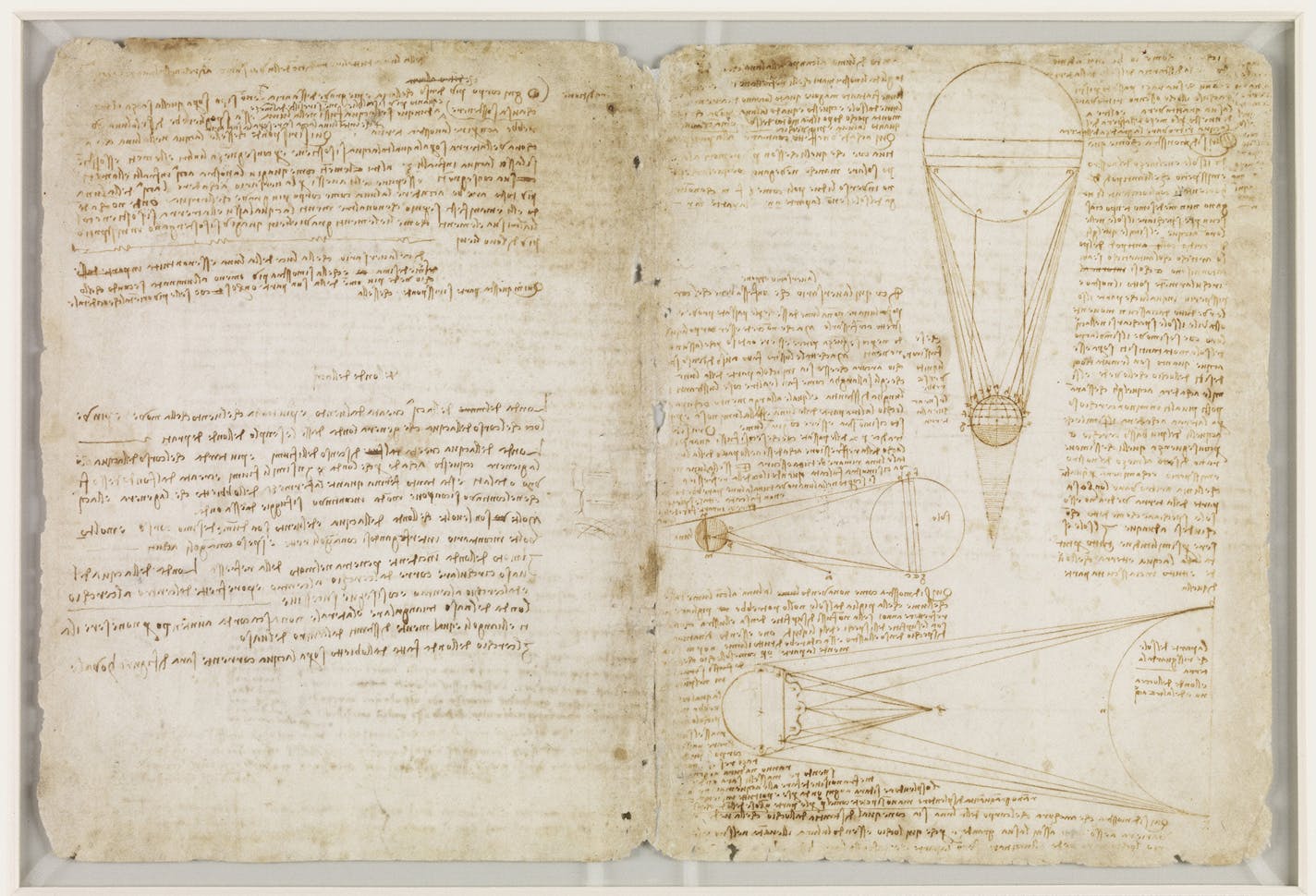 The exhibition&#x2019;s centerpiece is the &#x201c;Codex Leicester,&#x201d; a 72-page scientific treatise about the movement of water that Leonardo penned between about 1507 and 1510. He wrote it backward, his tiny brown-ink letters designed to be read in a mirror.