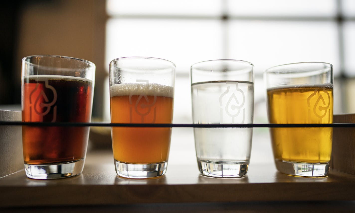 A selection of sample beverages from The Lab. ] LEILA NAVIDI &#xa5; leila.navidi@startribune.com BACKGROUND INFORMATION: Beverage development company BevSource is about to open The Lab, a new on-site pilot brewery for beverage companies to brew and prototype drinks. Photographed in St. Paul on Tuesday, April 30, 2019.