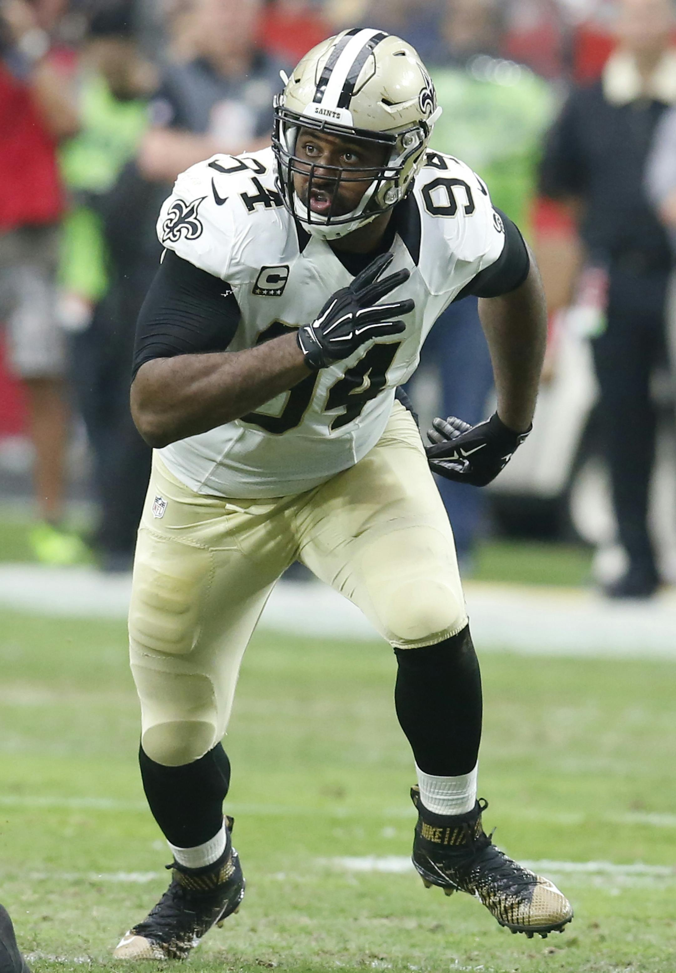 New Orleans Saints defensive end Cameron Jordan (94) during an NFL football game against the Arizona Cardinals, Sunday, Sept. 13, 2015, in Glendale, Ariz. (AP Photo/Rick Scuteri)